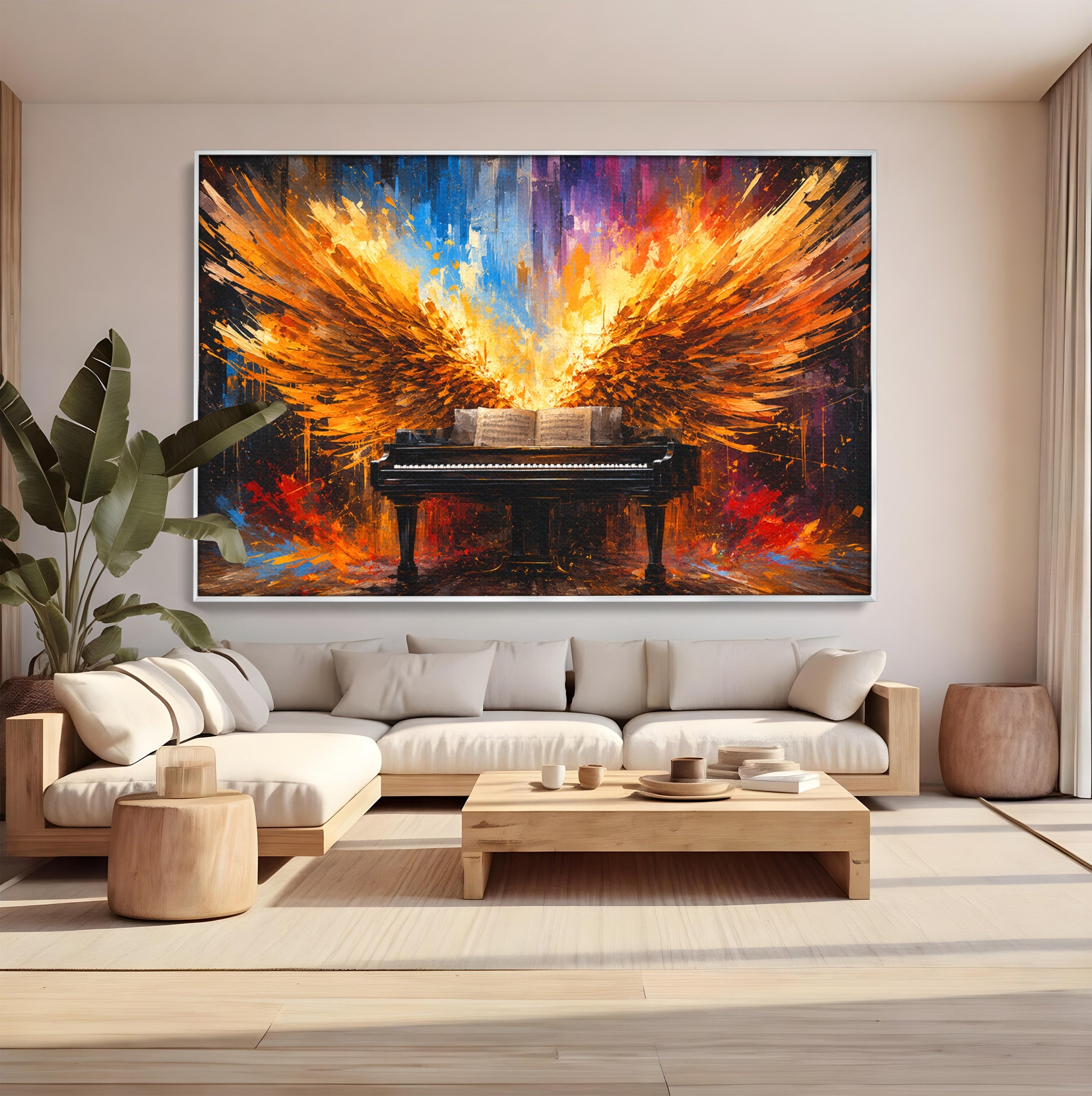 Tablou Canvas Premium LuxCanva® R1016, Pianul Aripi de Foc, Pian, Aripi, Foc, Arta Abstracta, Living, Culori Vibrante