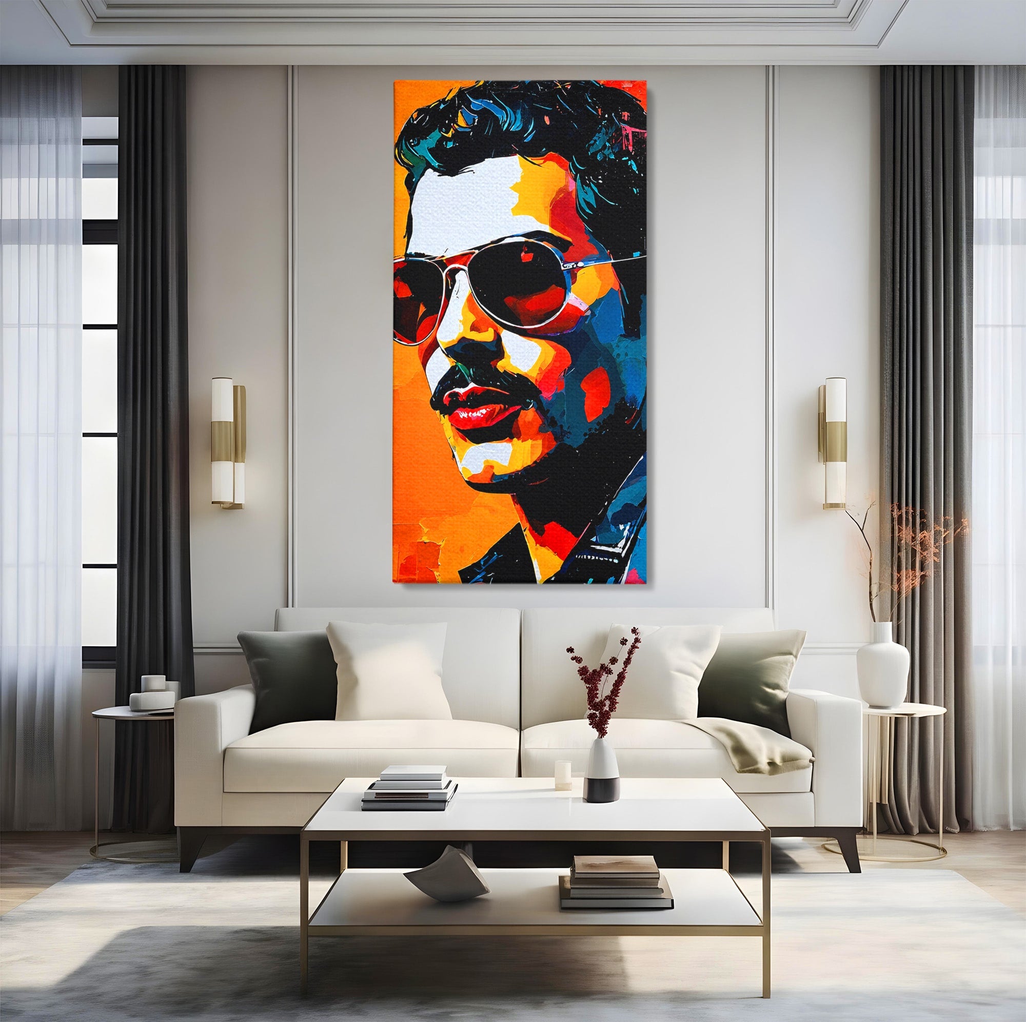 Tablou Canvas Premium LuxCanva® R1017, Portret Rock Iconic, Portret, Muzica, Rock, Living, Arta, Culori Vibrante