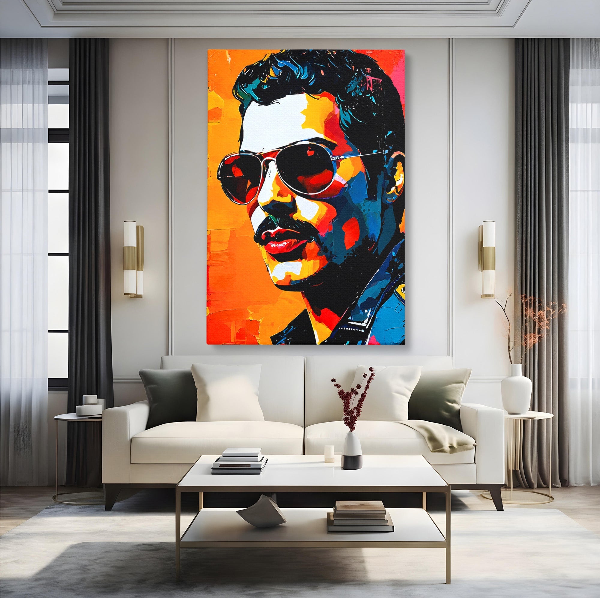 Tablou Canvas Premium LuxCanva® R1017, Portret Rock Iconic, Portret, Muzica, Rock, Living, Arta, Culori Vibrante