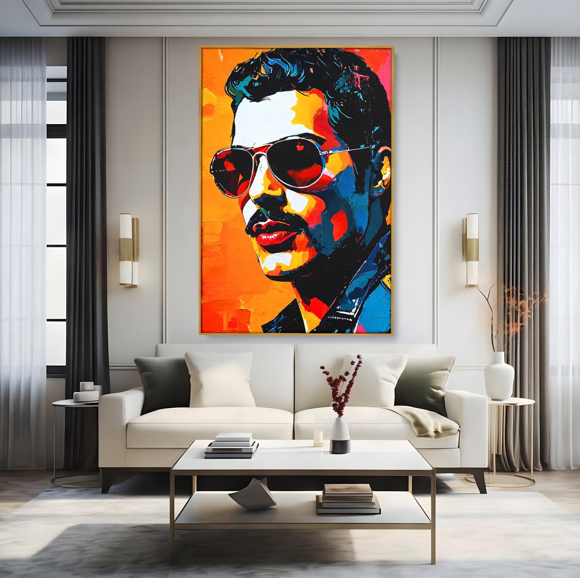 Tablou Canvas Premium LuxCanva® R1017, Portret Rock Iconic, Portret, Muzica, Rock, Living, Arta, Culori Vibrante