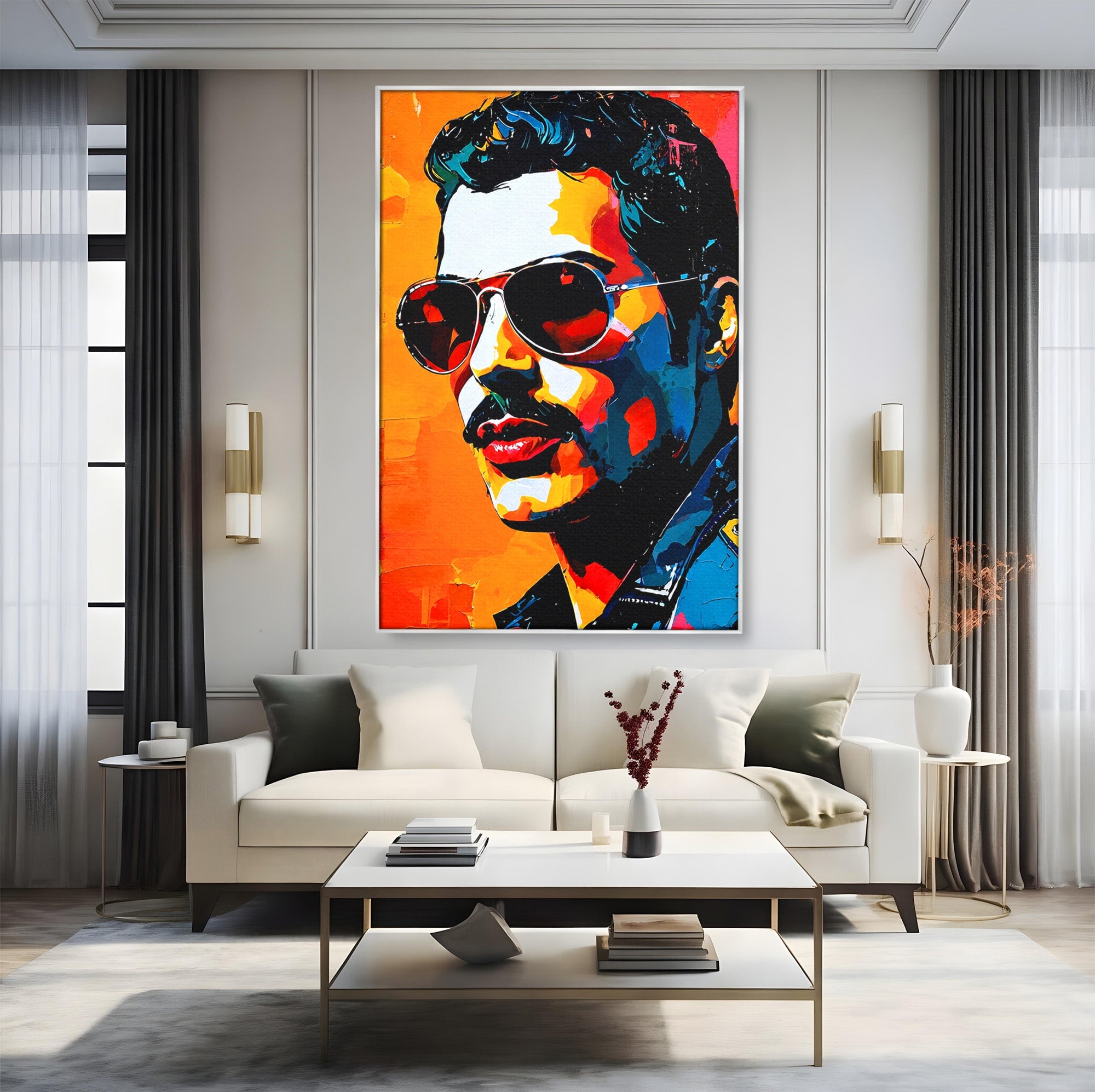 Tablou Canvas Premium LuxCanva® R1017, Portret Rock Iconic, Portret, Muzica, Rock, Living, Arta, Culori Vibrante