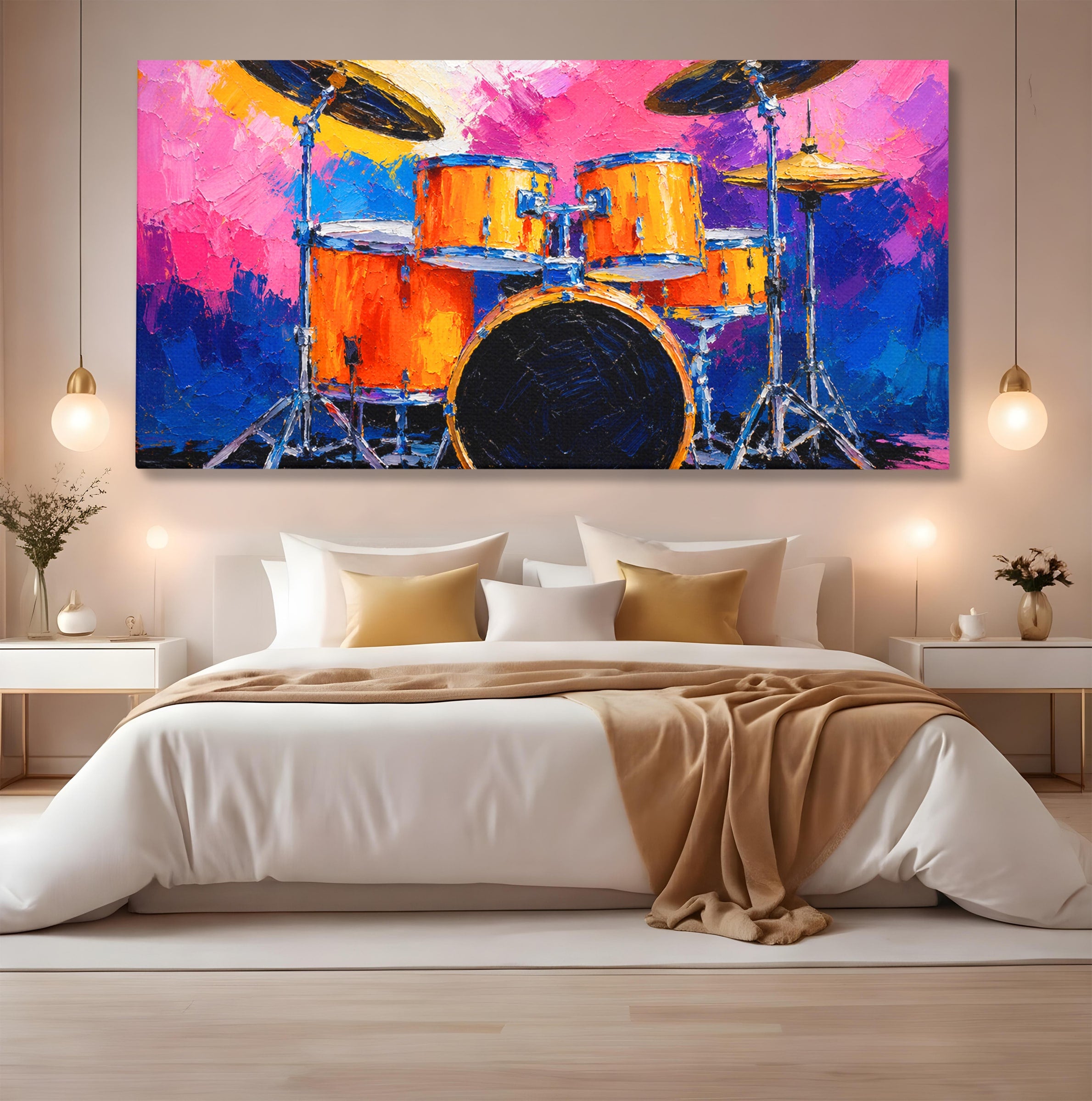 Tablou Canvas Premium LuxCanva® R1022, Set De Tobe Vibrant, Tobe, Muzica, Arta Abstracta, Energetic, Living, Culori Vibrante