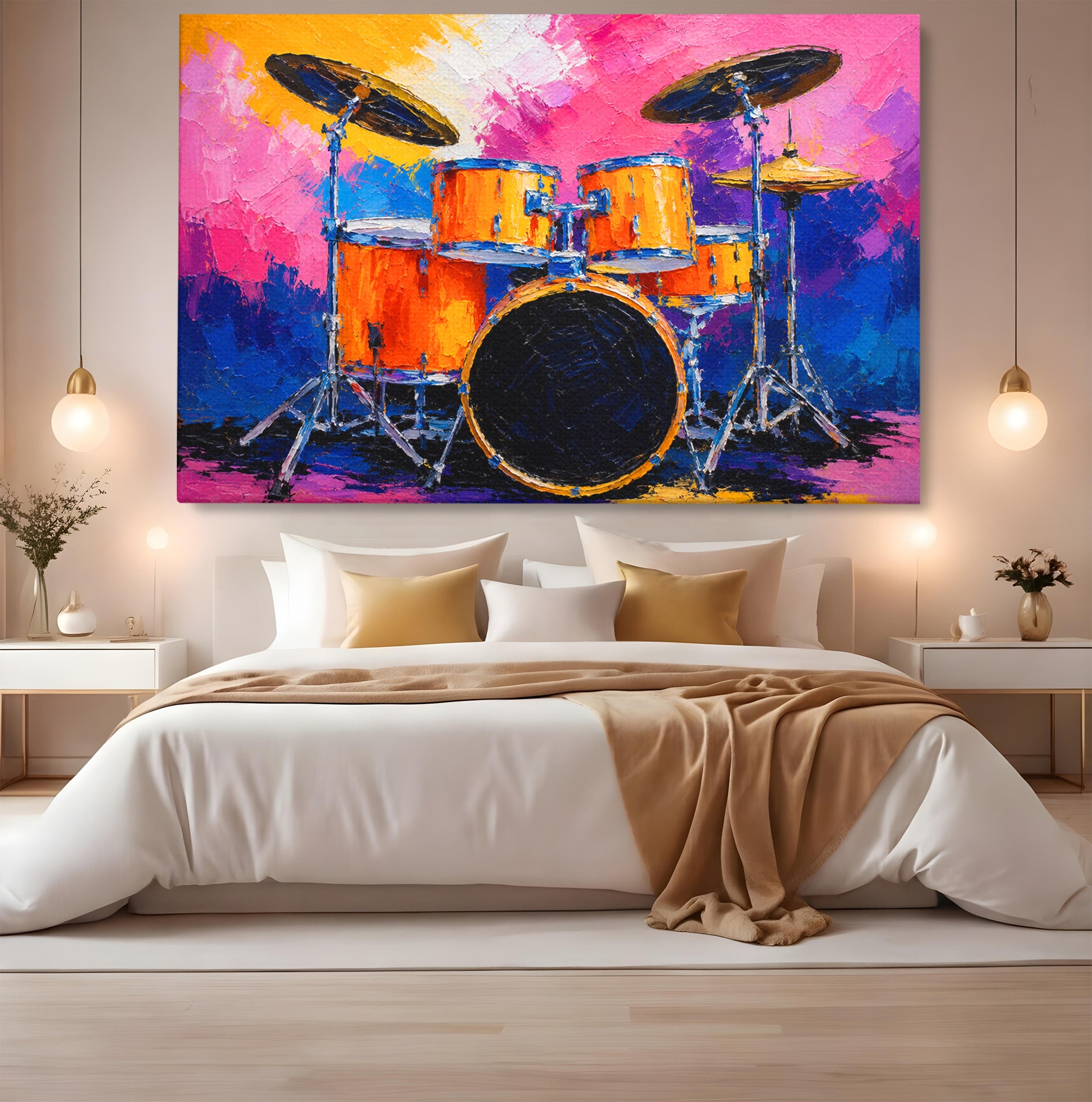 Tablou Canvas Premium LuxCanva® R1022, Set De Tobe Vibrant, Tobe, Muzica, Arta Abstracta, Energetic, Living, Culori Vibrante