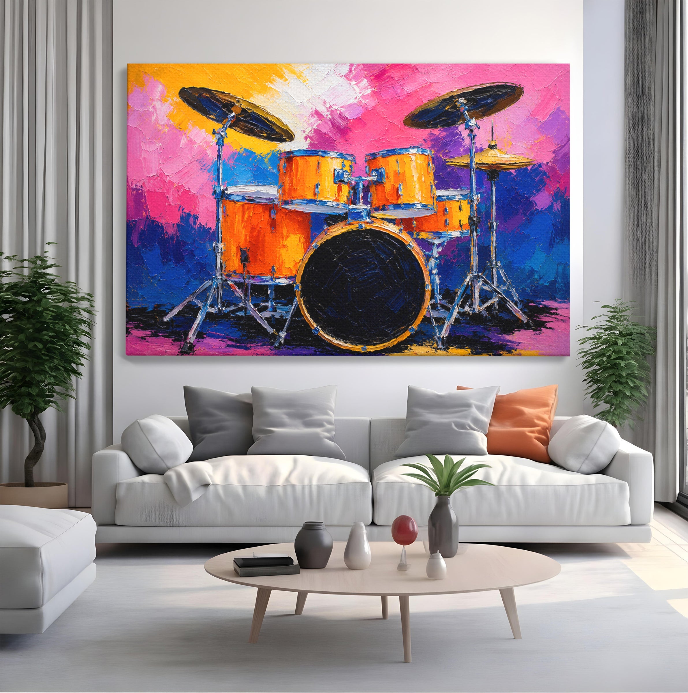 Tablou Canvas Premium LuxCanva® R1022, Set De Tobe Vibrant, Tobe, Muzica, Arta Abstracta, Energetic, Living, Culori Vibrante