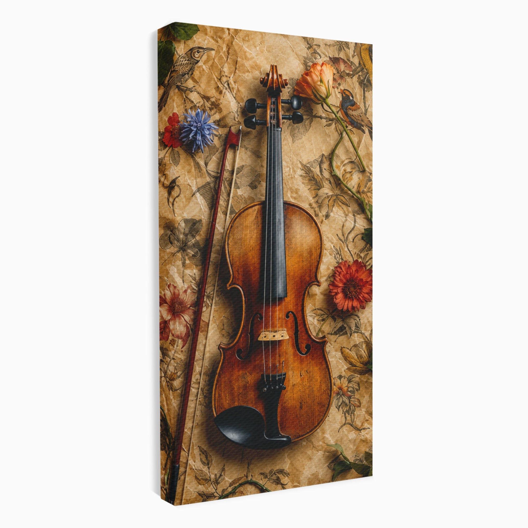 Tablou Canvas Premium LuxCanva® R1023, Vioara Vintage, Vioara, Flori, Vintage, Muzica, Living, Culori Vibrante