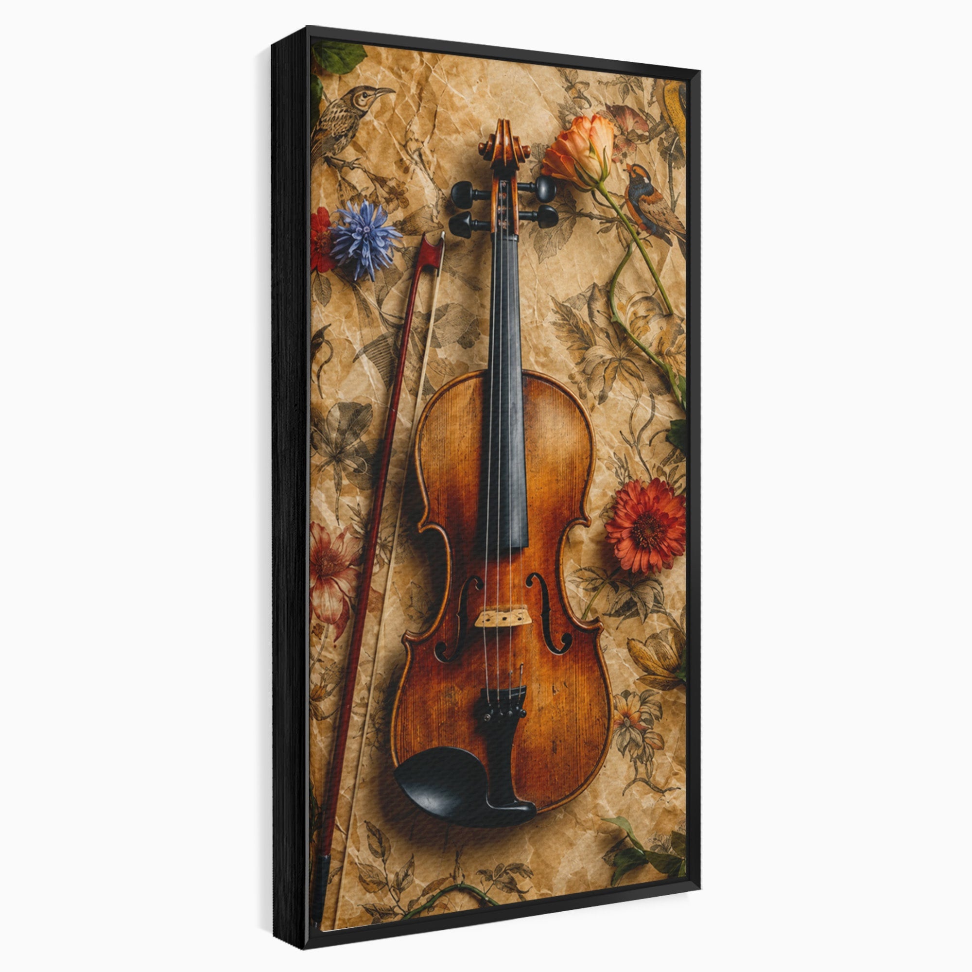 Tablou Canvas Premium LuxCanva® R1023, Vioara Vintage, Vioara, Flori, Vintage, Muzica, Living, Culori Vibrante