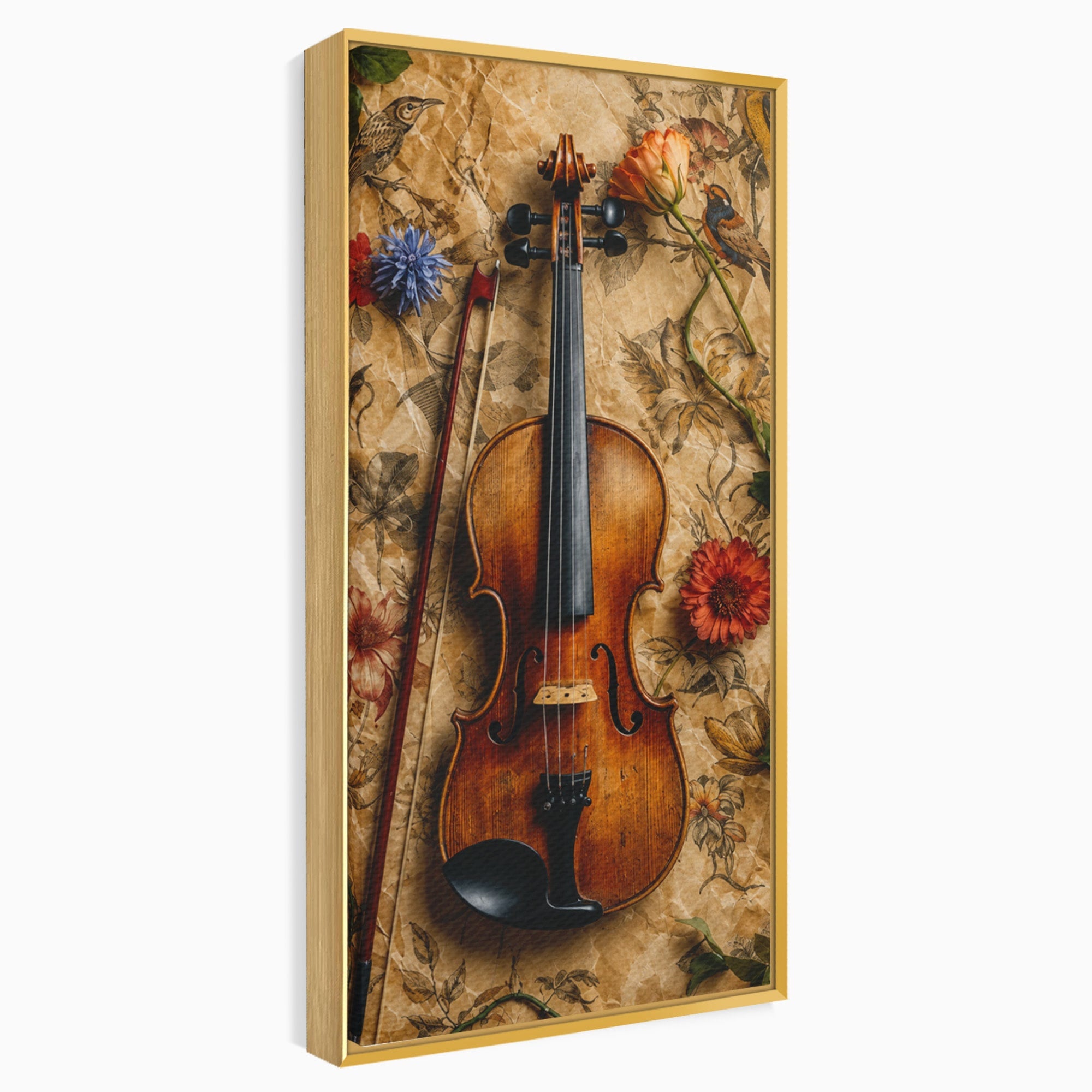 Tablou Canvas Premium LuxCanva® R1023, Vioara Vintage, Vioara, Flori, Vintage, Muzica, Living, Culori Vibrante