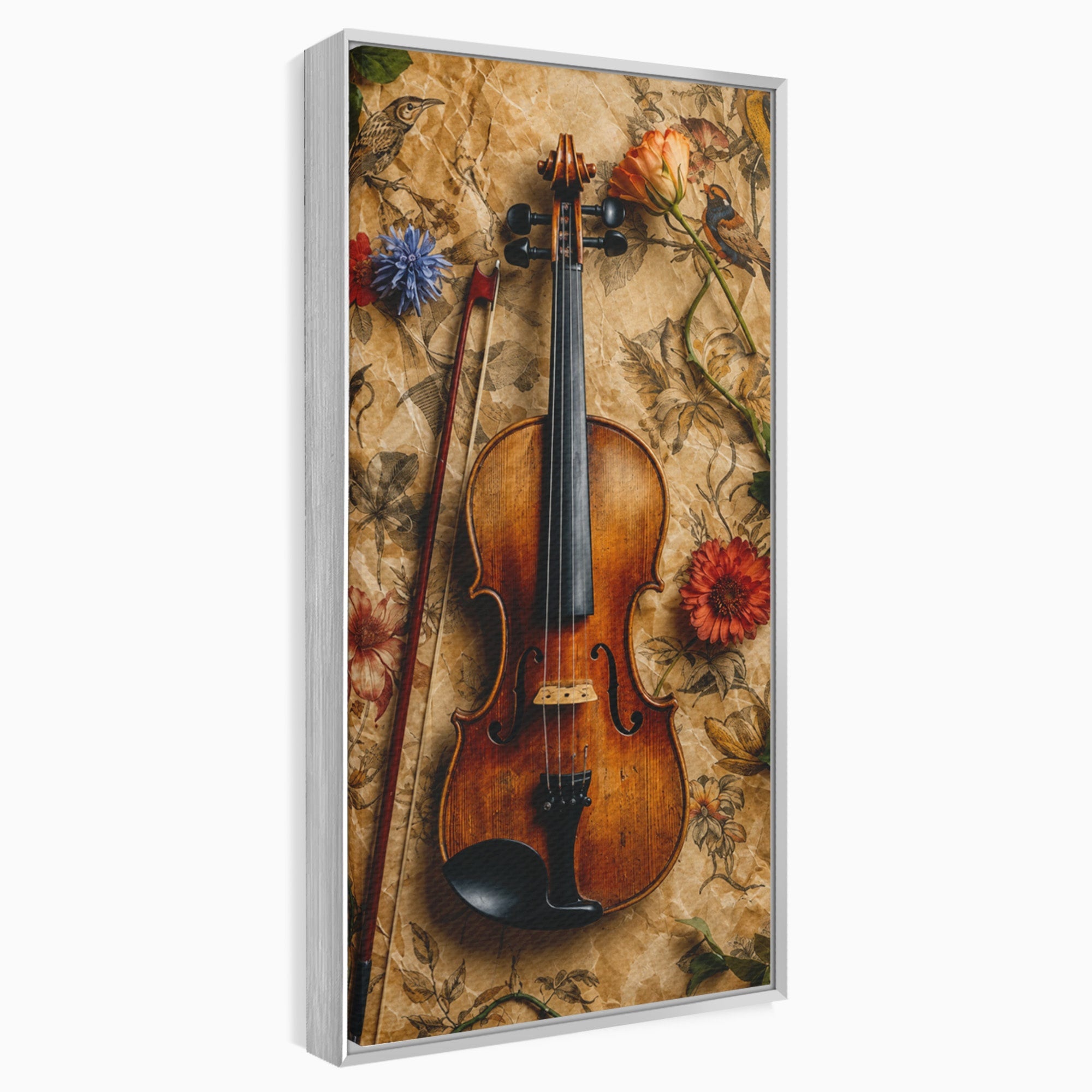 Tablou Canvas Premium LuxCanva® R1023, Vioara Vintage, Vioara, Flori, Vintage, Muzica, Living, Culori Vibrante