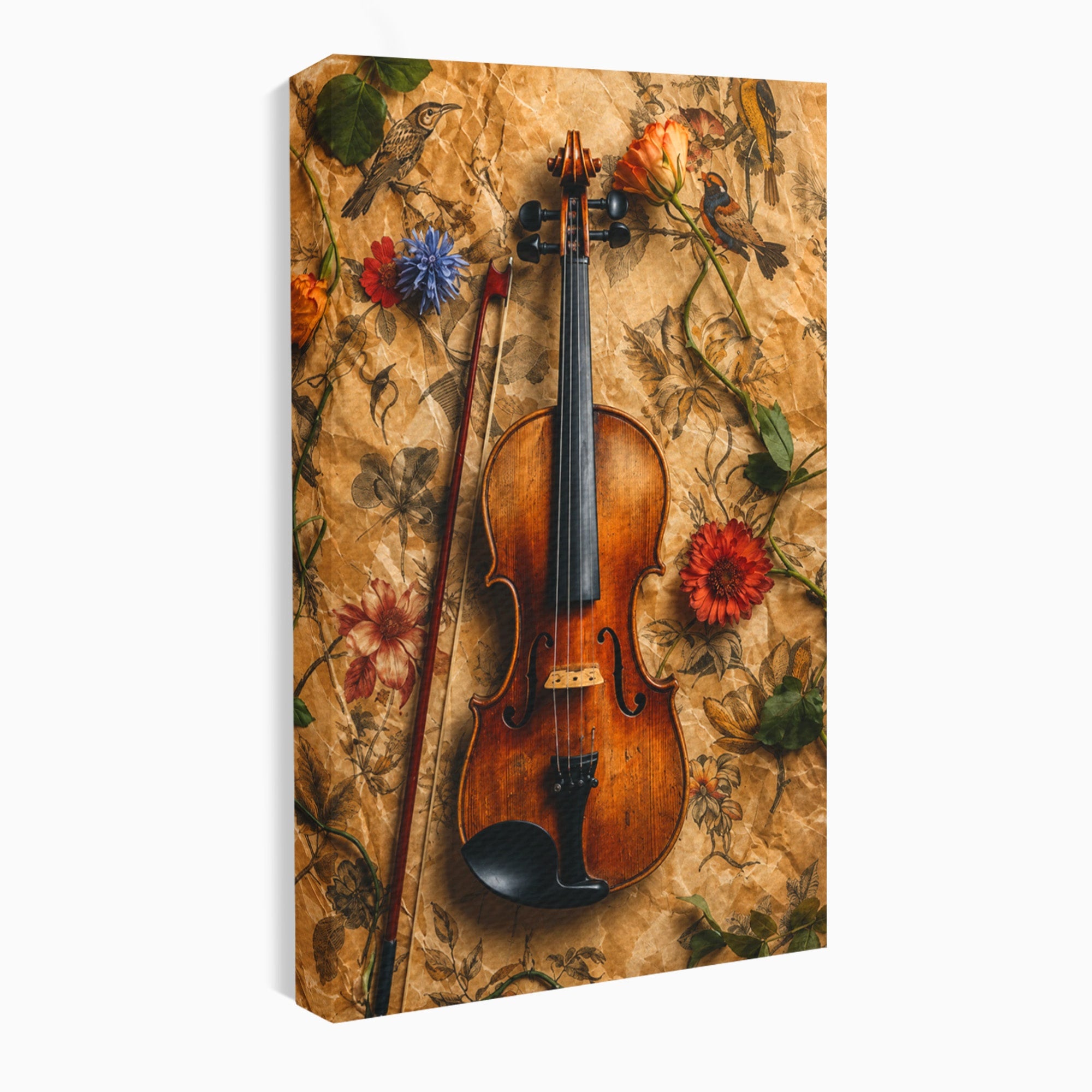 Tablou Canvas Premium LuxCanva® R1023, Vioara Vintage, Vioara, Flori, Vintage, Muzica, Living, Culori Vibrante