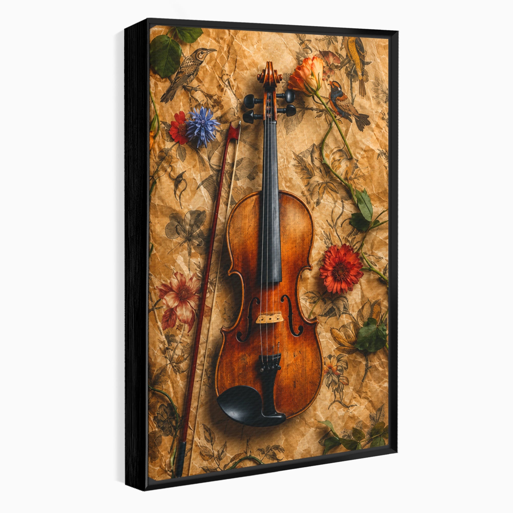 Tablou Canvas Premium LuxCanva® R1023, Vioara Vintage, Vioara, Flori, Vintage, Muzica, Living, Culori Vibrante