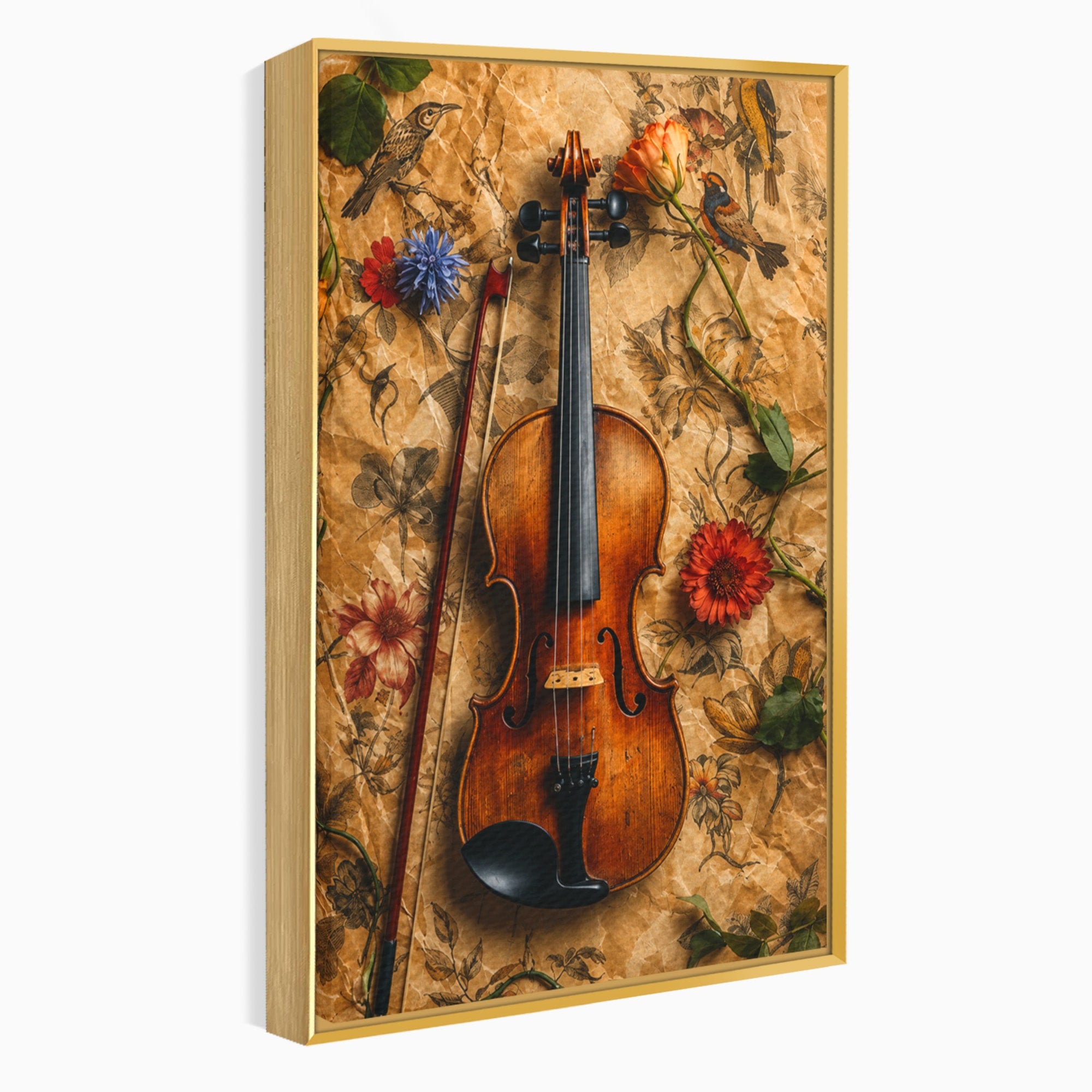 Tablou Canvas Premium LuxCanva® R1023, Vioara Vintage, Vioara, Flori, Vintage, Muzica, Living, Culori Vibrante