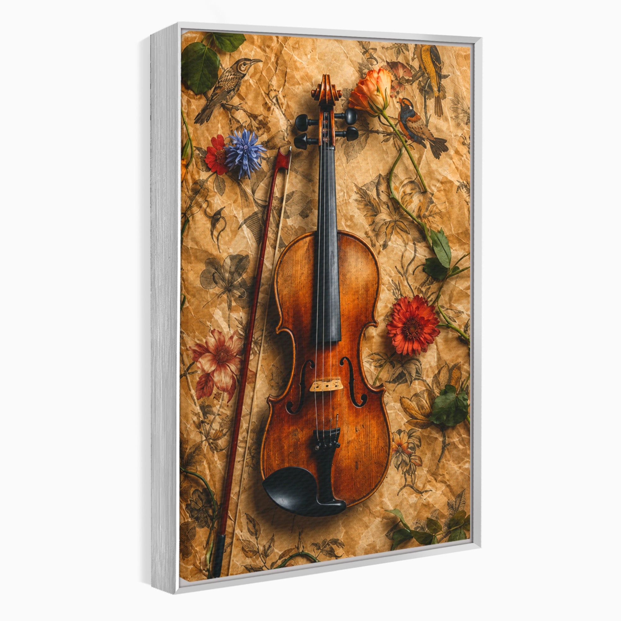 Tablou Canvas Premium LuxCanva® R1023, Vioara Vintage, Vioara, Flori, Vintage, Muzica, Living, Culori Vibrante