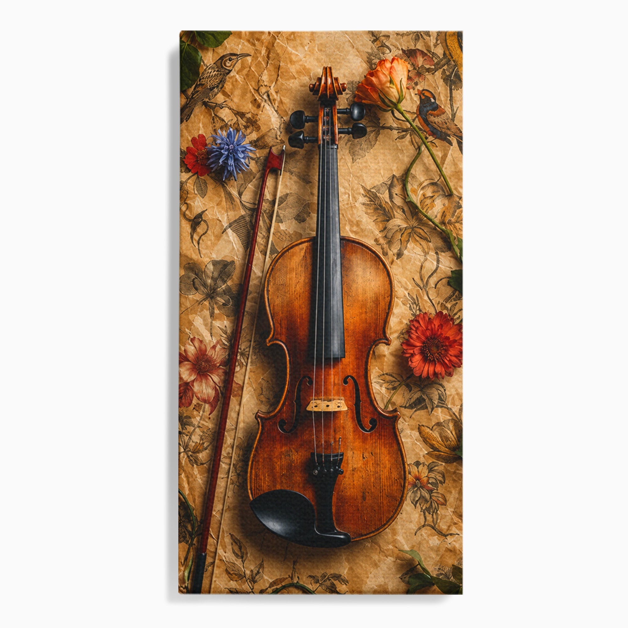 Tablou Canvas Premium LuxCanva® R1023, Vioara Vintage, Vioara, Flori, Vintage, Muzica, Living, Culori Vibrante