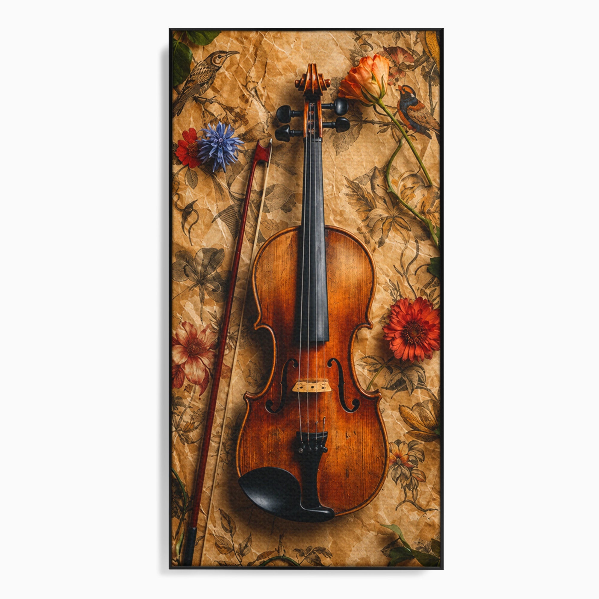 Tablou Canvas Premium LuxCanva® R1023, Vioara Vintage, Vioara, Flori, Vintage, Muzica, Living, Culori Vibrante