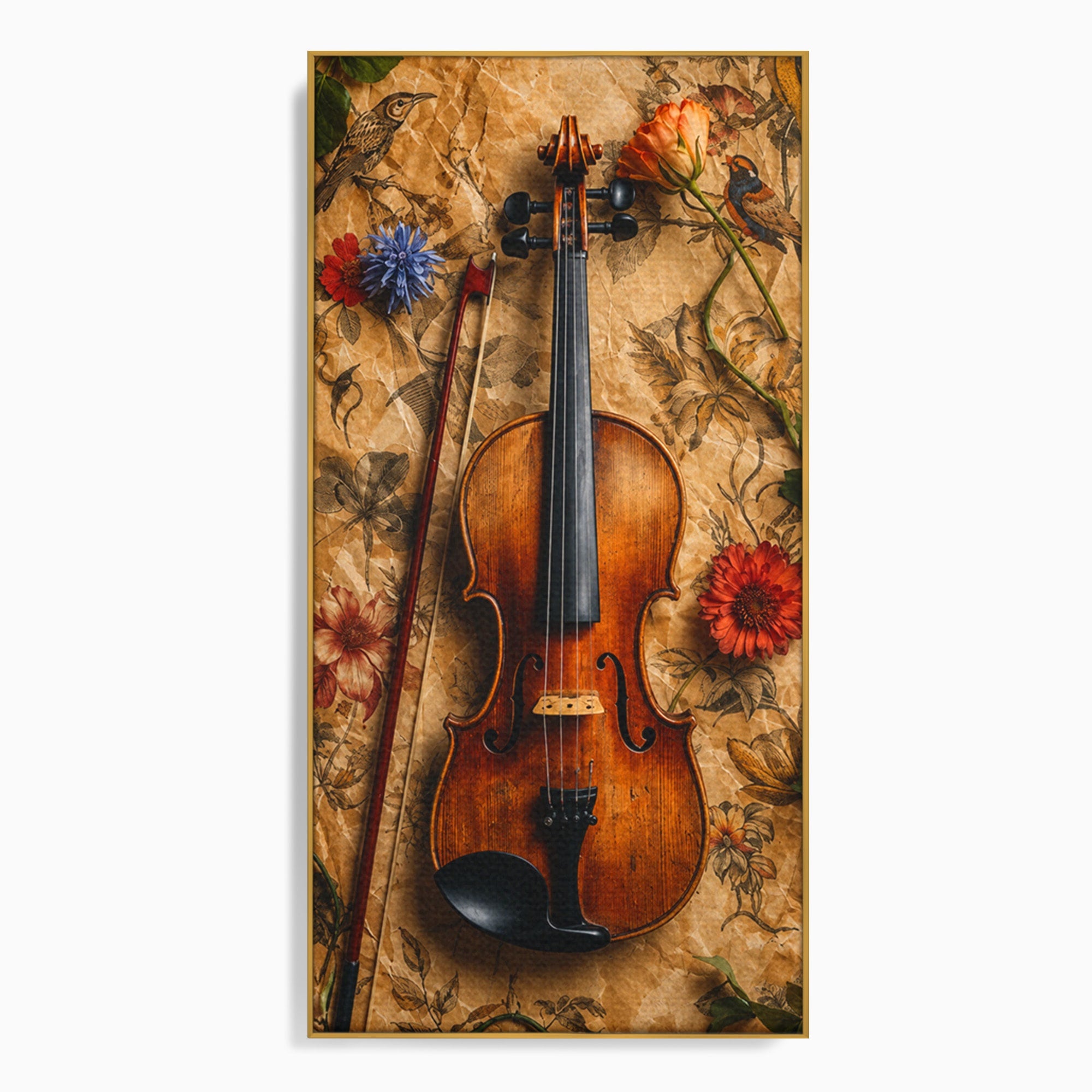 Tablou Canvas Premium LuxCanva® R1023, Vioara Vintage, Vioara, Flori, Vintage, Muzica, Living, Culori Vibrante