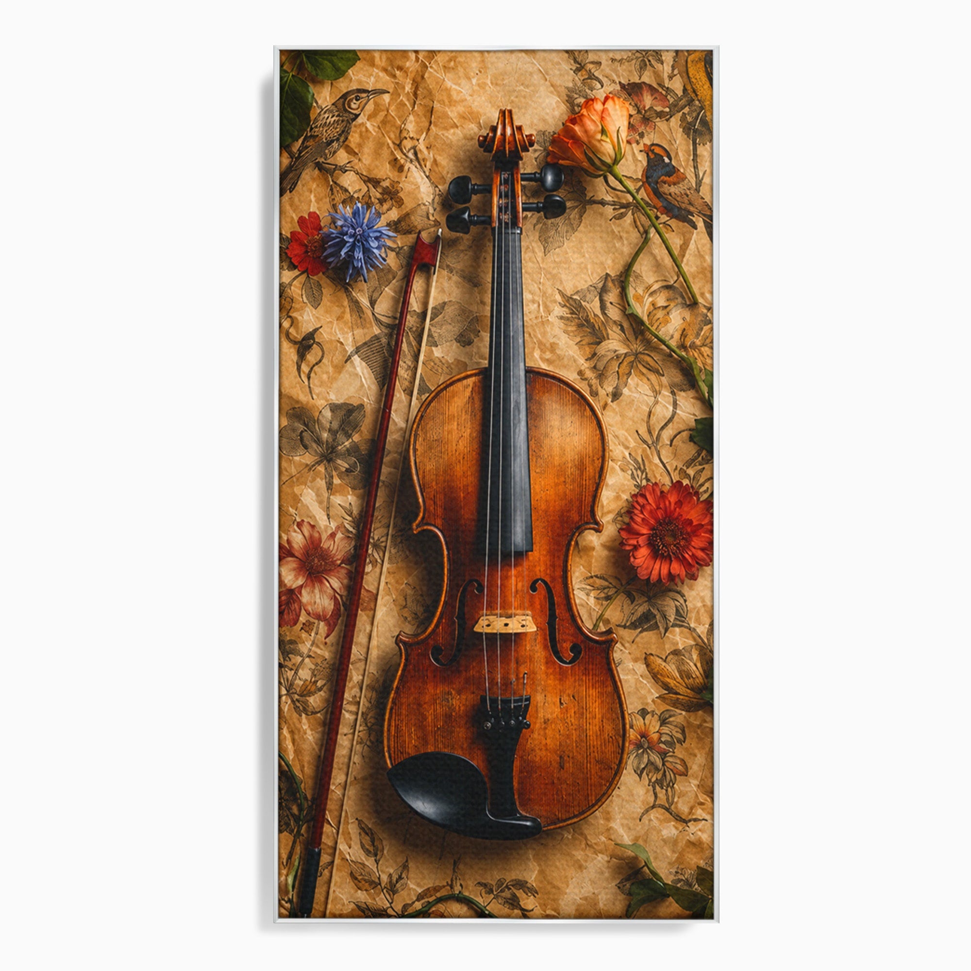 Tablou Canvas Premium LuxCanva® R1023, Vioara Vintage, Vioara, Flori, Vintage, Muzica, Living, Culori Vibrante