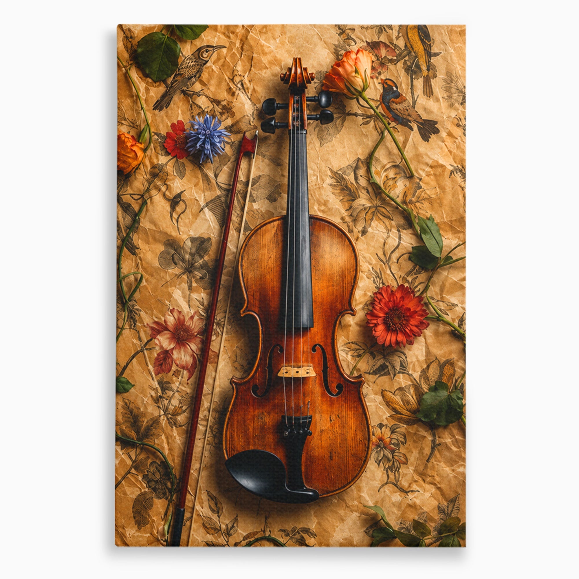 Tablou Canvas Premium LuxCanva® R1023, Vioara Vintage, Vioara, Flori, Vintage, Muzica, Living, Culori Vibrante