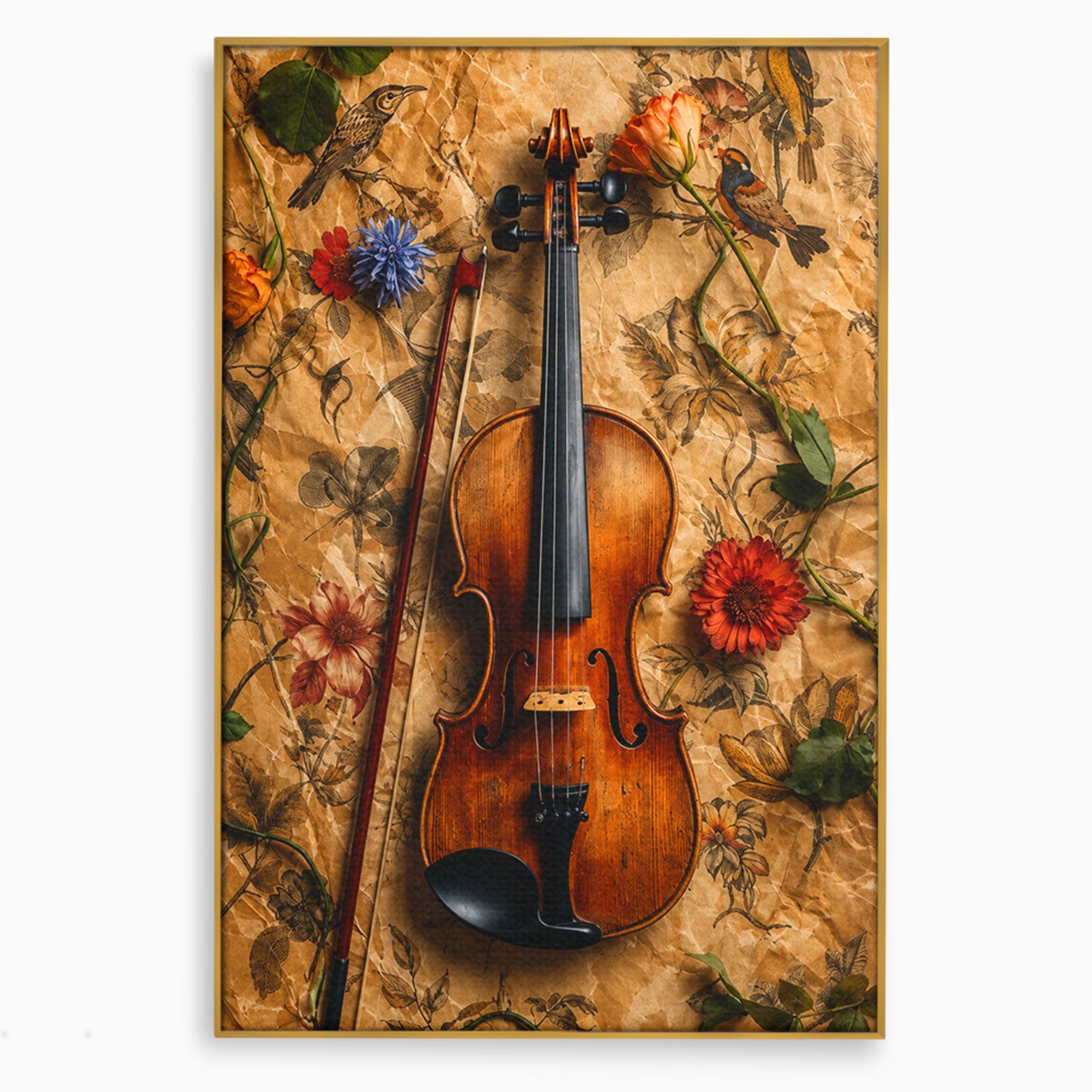 Tablou Canvas Premium LuxCanva® R1023, Vioara Vintage, Vioara, Flori, Vintage, Muzica, Living, Culori Vibrante