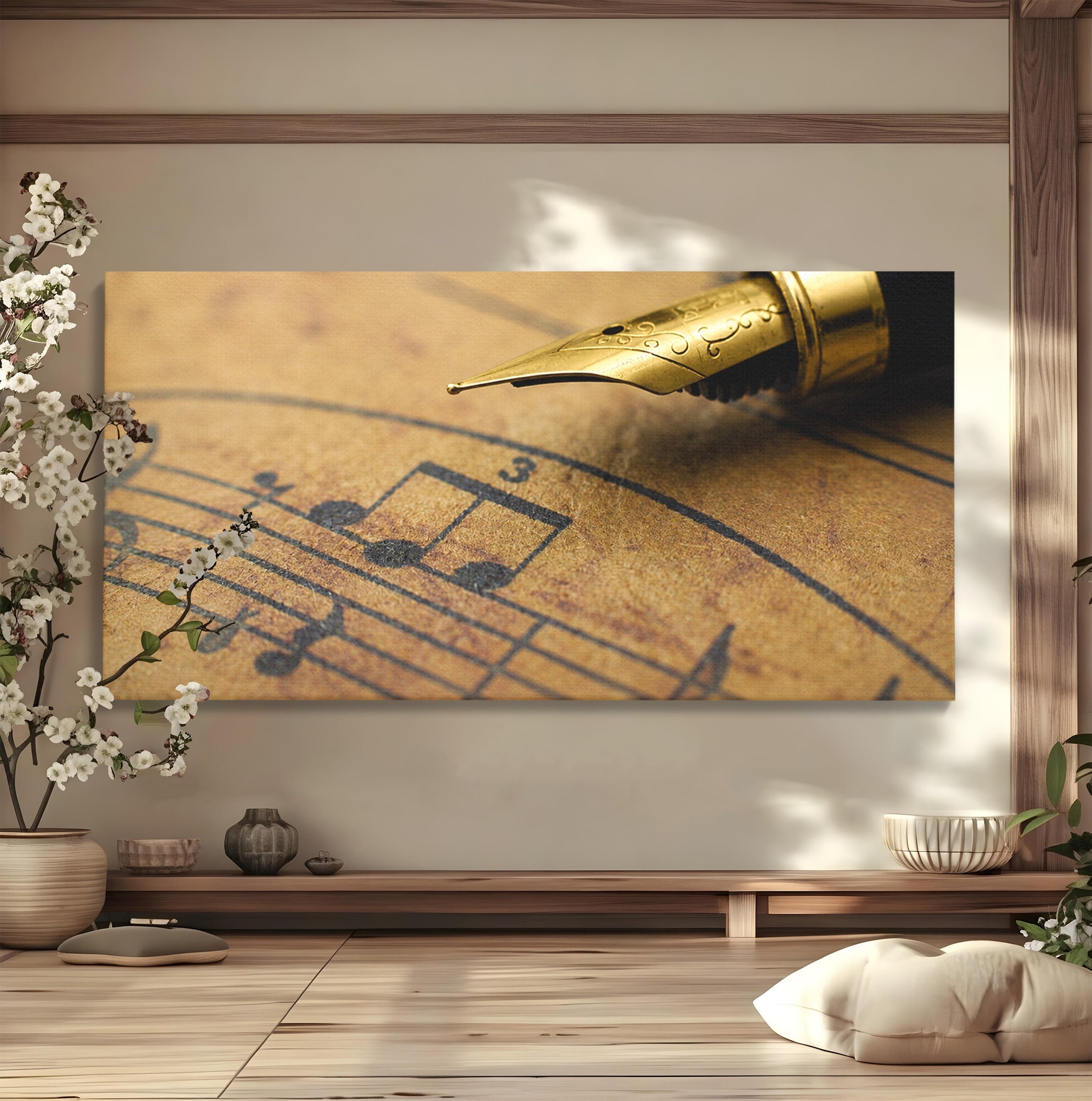 Tablou Canvas Premium LuxCanva® R1024, Armonii Muzicale, Muzica, Partitura, Stilou, Insemnari, Birou, Vintage, Culori Vibrante