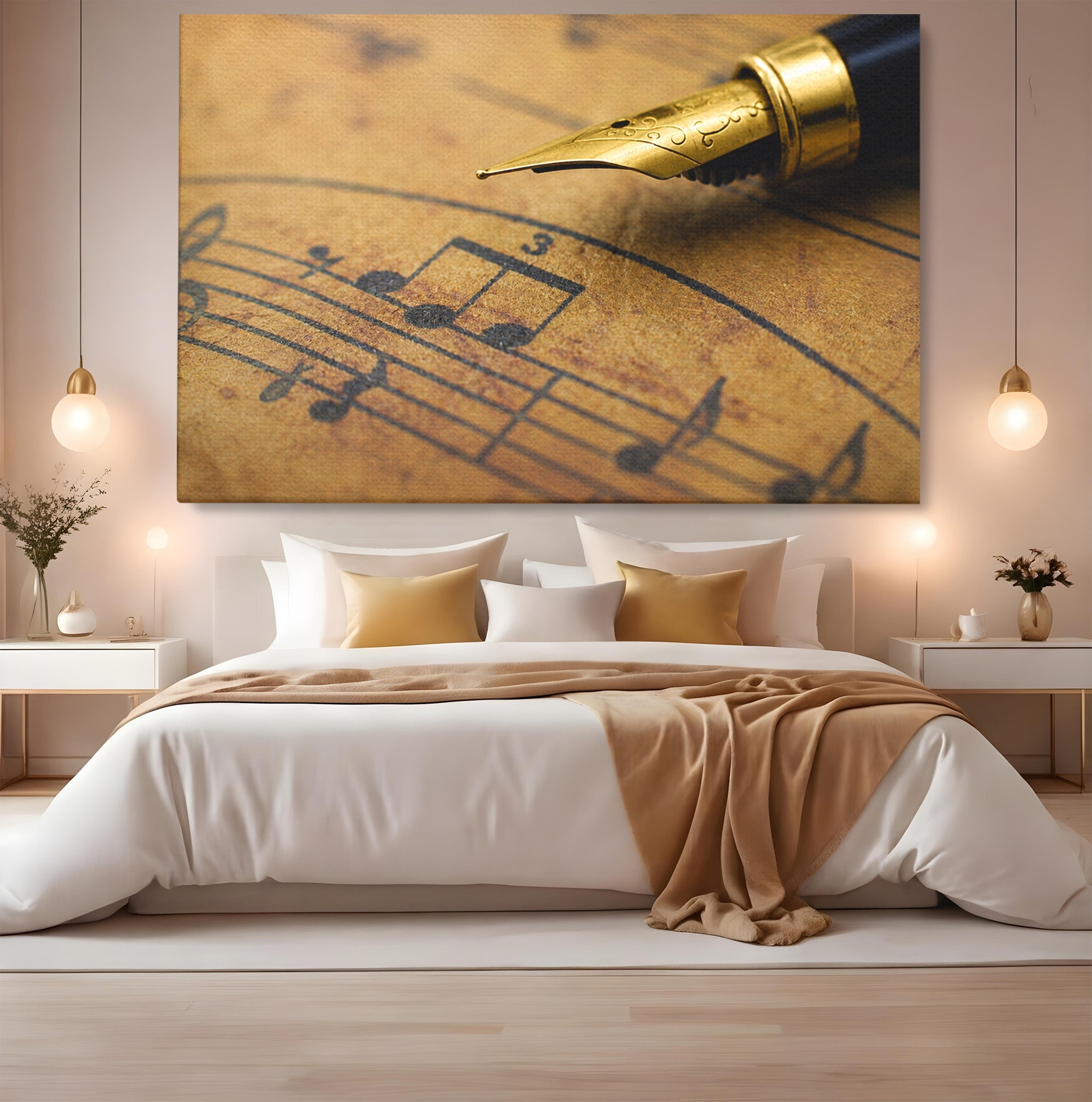 Tablou Canvas Premium LuxCanva® R1024, Armonii Muzicale, Muzica, Partitura, Stilou, Insemnari, Birou, Vintage, Culori Vibrante