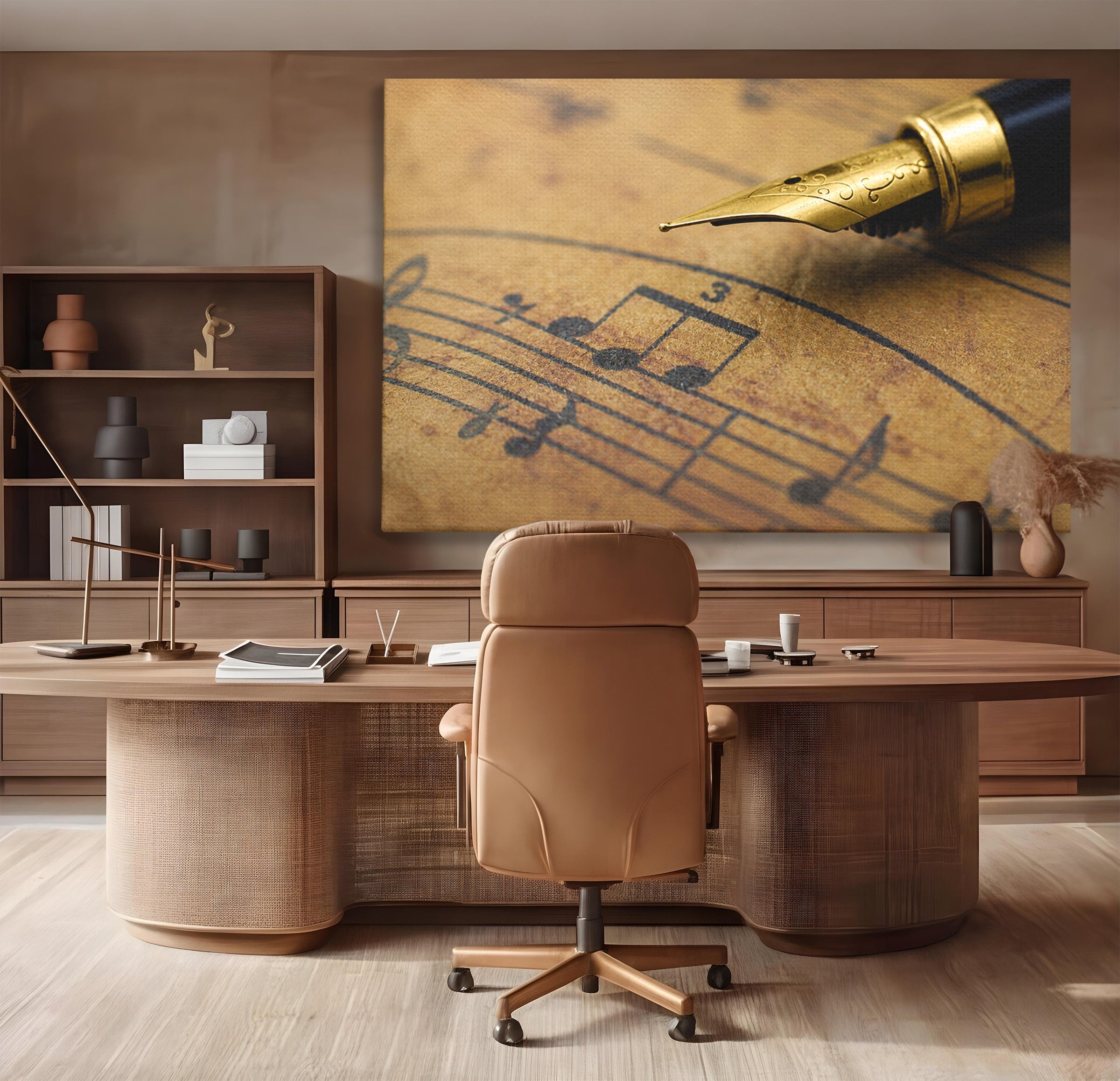 Tablou Canvas Premium LuxCanva® R1024, Armonii Muzicale, Muzica, Partitura, Stilou, Insemnari, Birou, Vintage, Culori Vibrante
