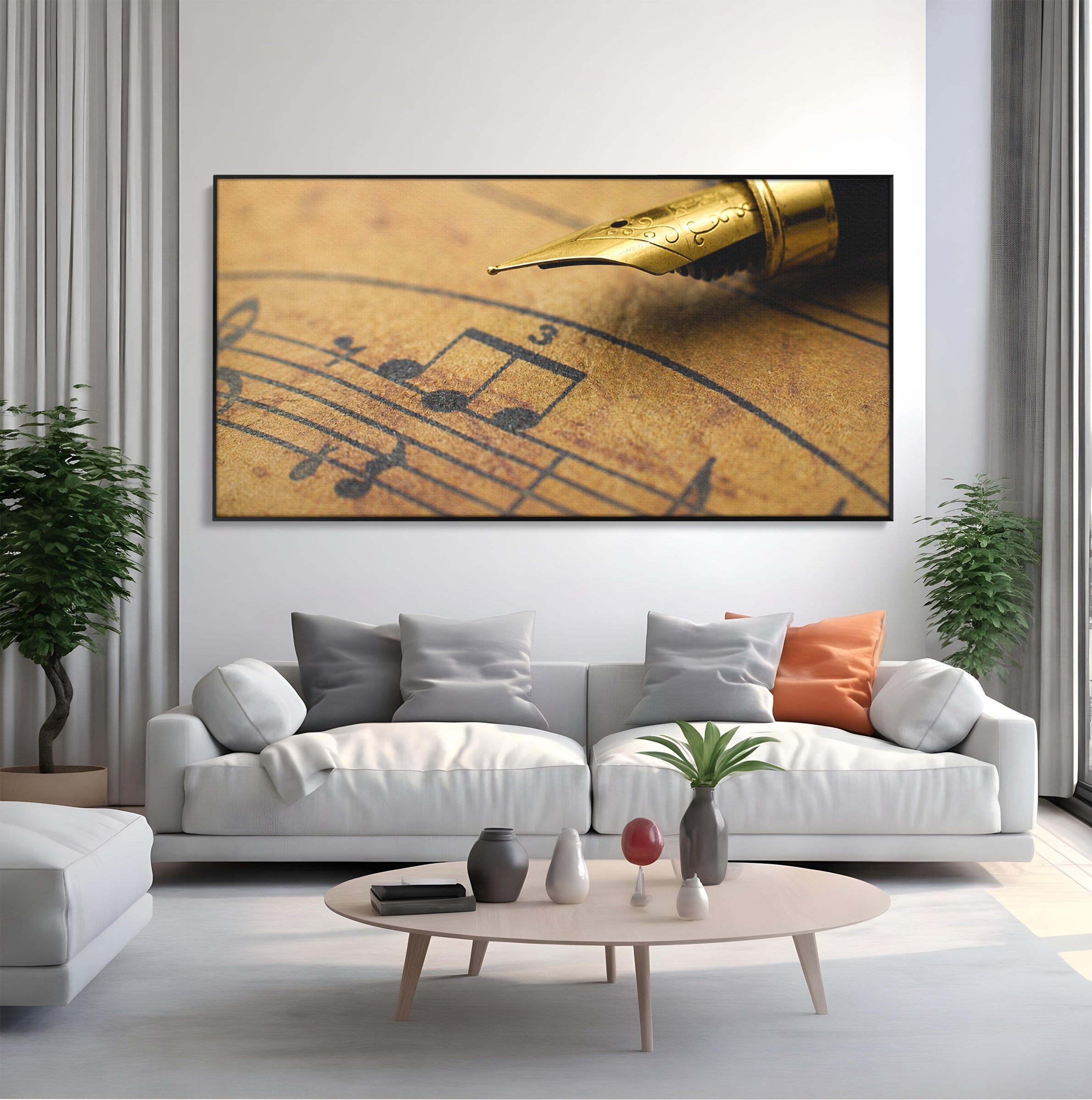 Tablou Canvas Premium LuxCanva® R1024, Armonii Muzicale, Muzica, Partitura, Stilou, Insemnari, Birou, Vintage, Culori Vibrante