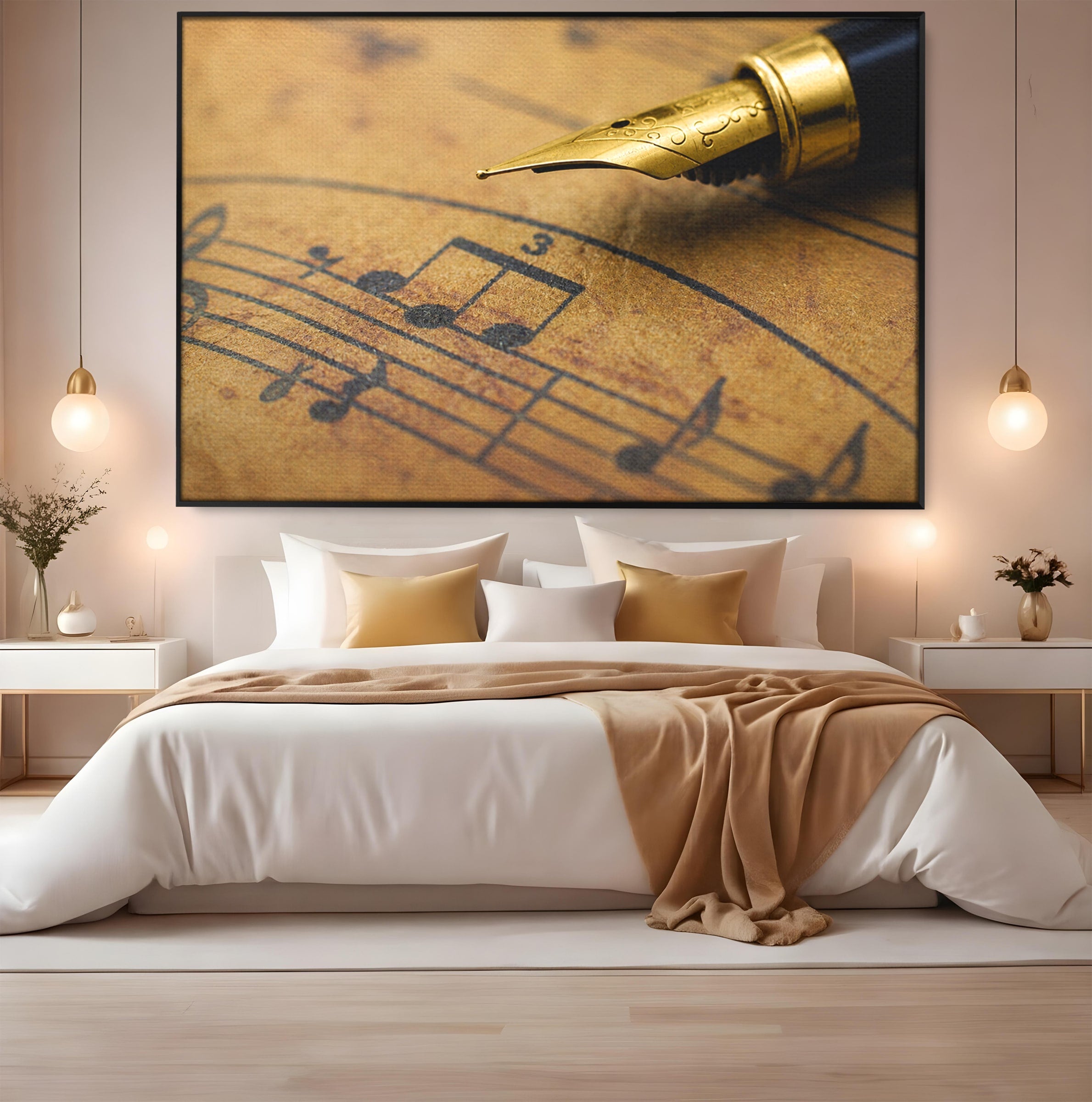 Tablou Canvas Premium LuxCanva® R1024, Armonii Muzicale, Muzica, Partitura, Stilou, Insemnari, Birou, Vintage, Culori Vibrante