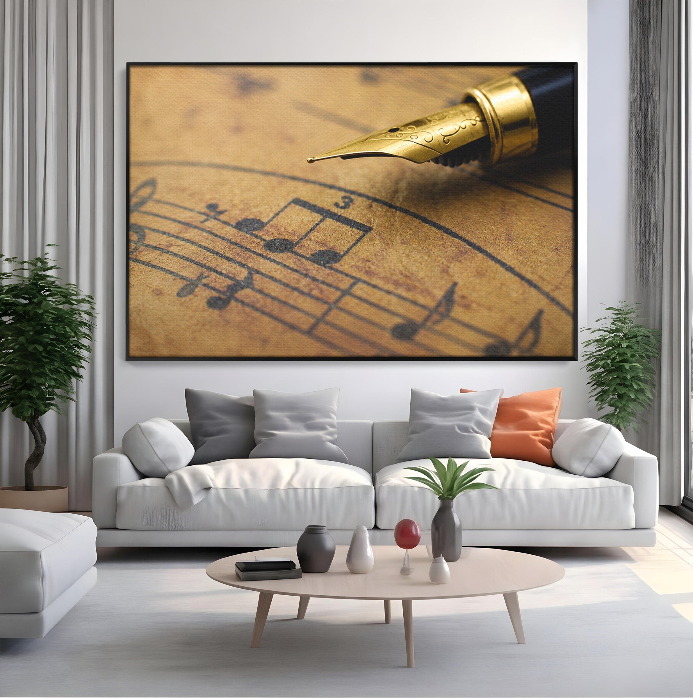 Tablou Canvas Premium LuxCanva® R1024, Armonii Muzicale, Muzica, Partitura, Stilou, Insemnari, Birou, Vintage, Culori Vibrante