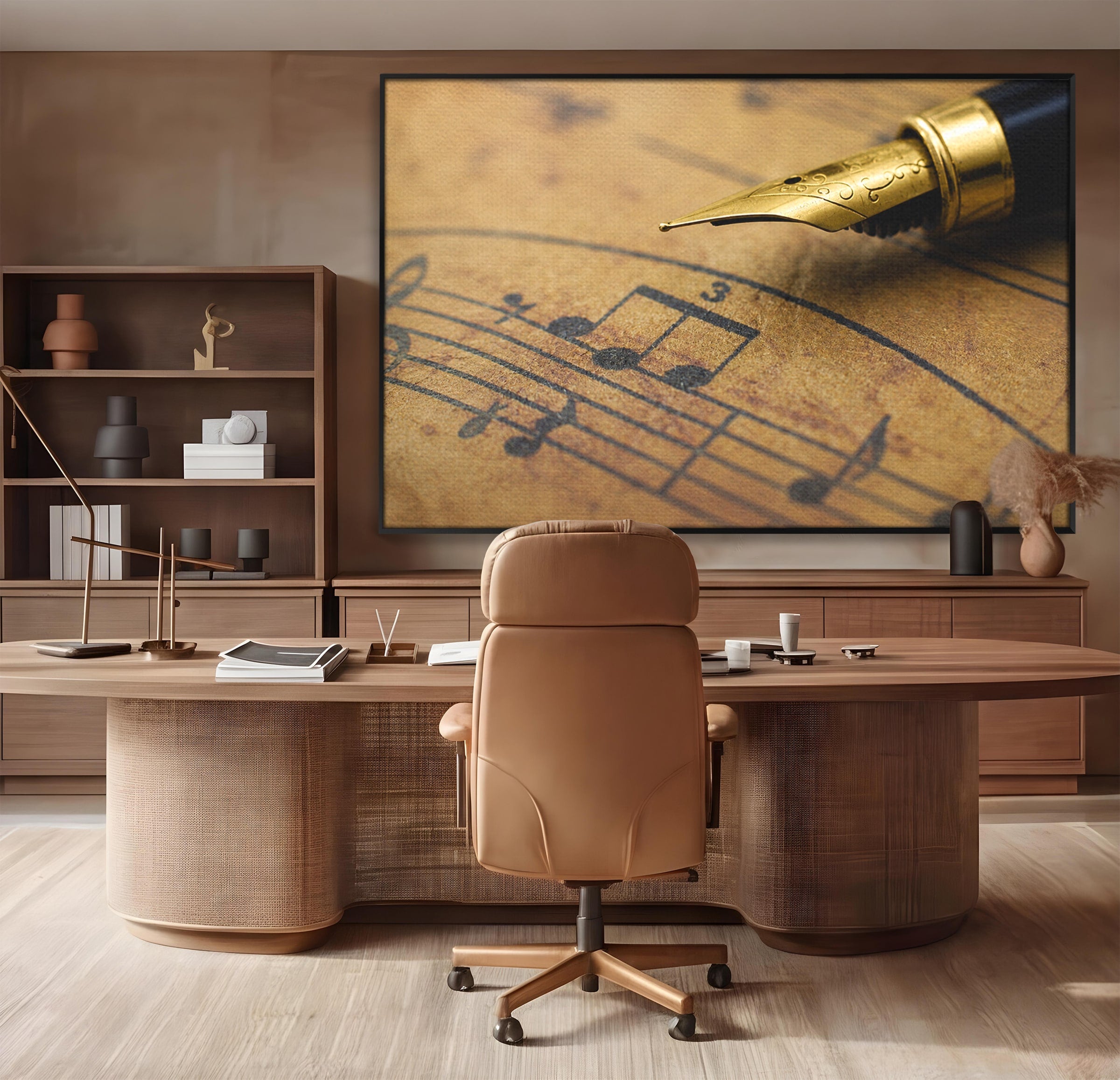 Tablou Canvas Premium LuxCanva® R1024, Armonii Muzicale, Muzica, Partitura, Stilou, Insemnari, Birou, Vintage, Culori Vibrante