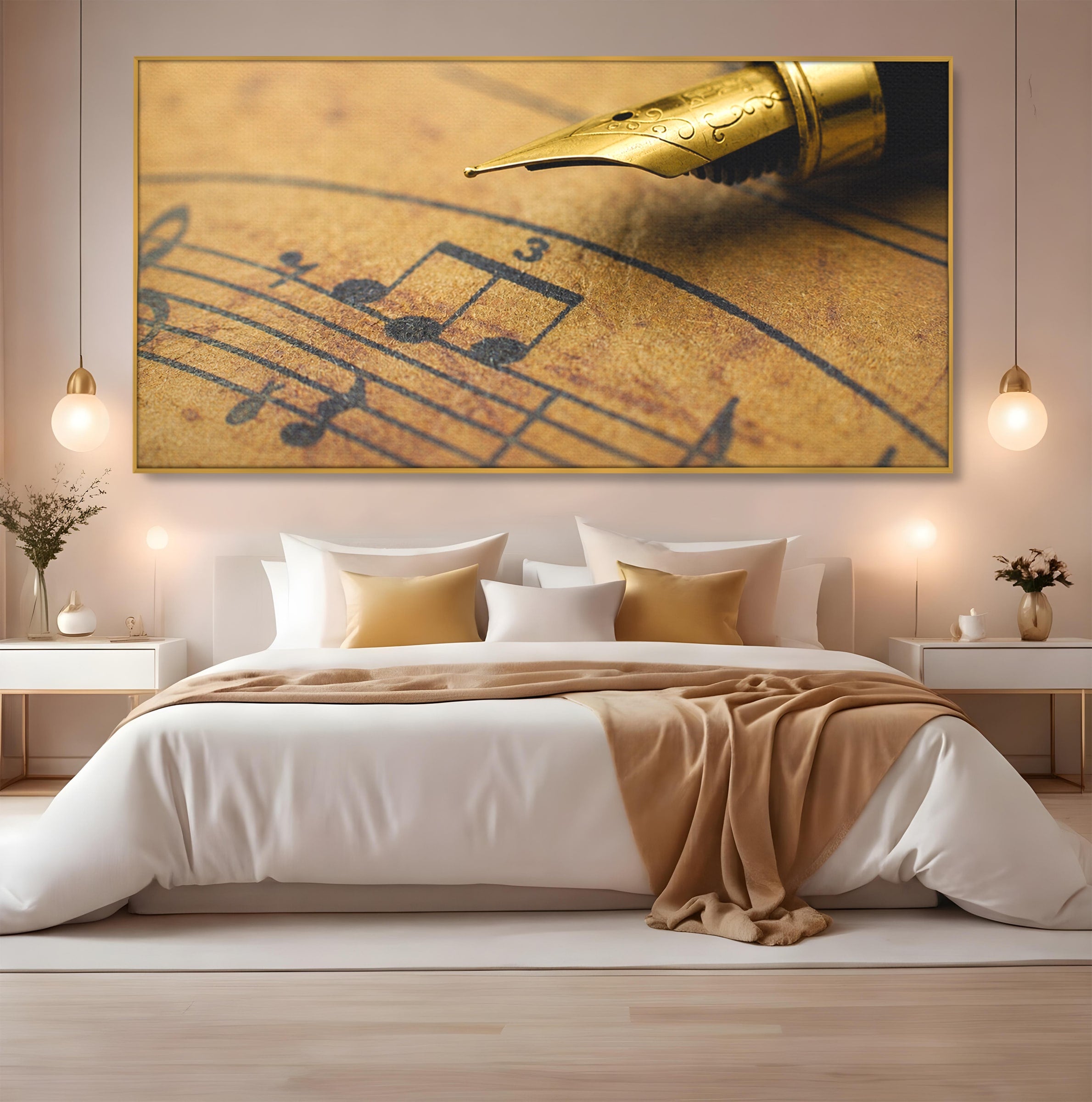 Tablou Canvas Premium LuxCanva® R1024, Armonii Muzicale, Muzica, Partitura, Stilou, Insemnari, Birou, Vintage, Culori Vibrante