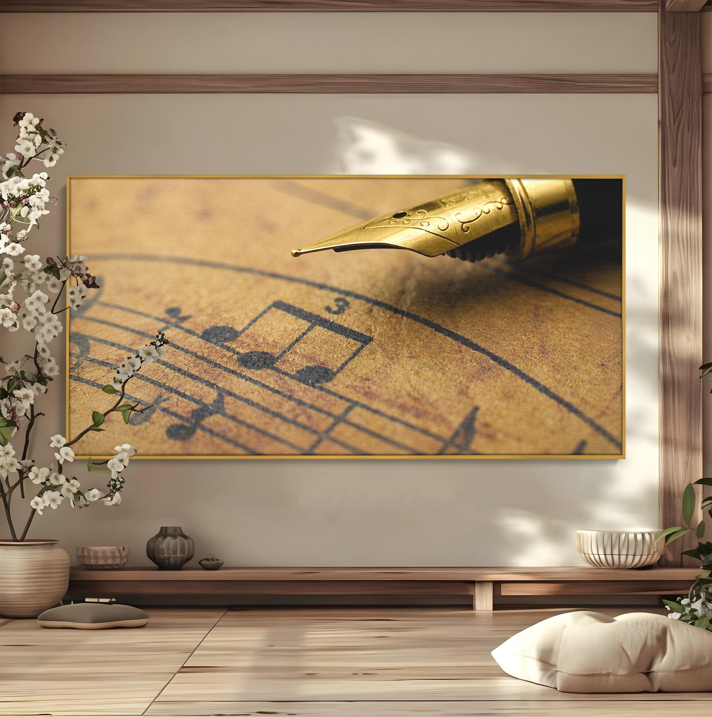 Tablou Canvas Premium LuxCanva® R1024, Armonii Muzicale, Muzica, Partitura, Stilou, Insemnari, Birou, Vintage, Culori Vibrante