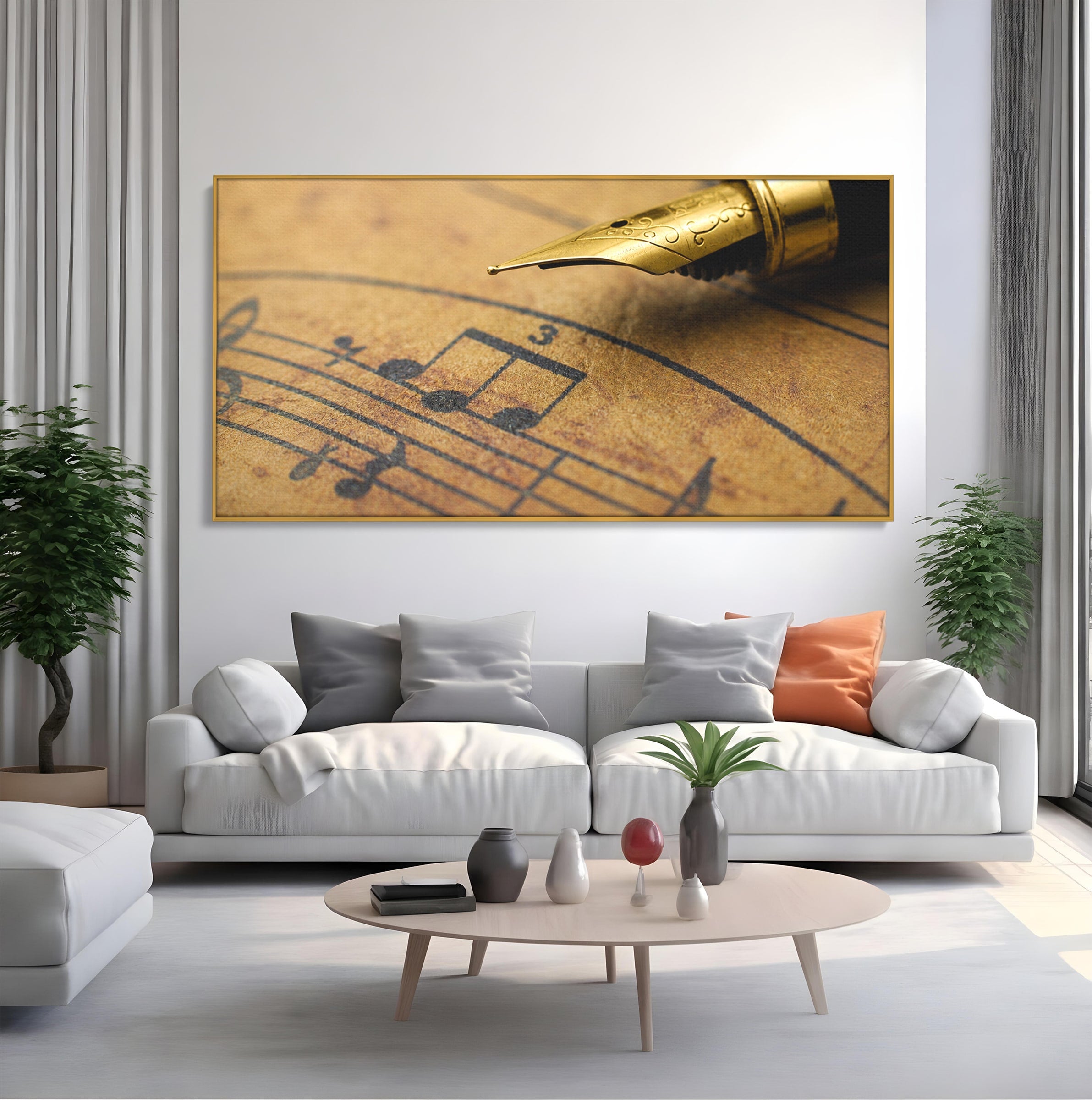 Tablou Canvas Premium LuxCanva® R1024, Armonii Muzicale, Muzica, Partitura, Stilou, Insemnari, Birou, Vintage, Culori Vibrante