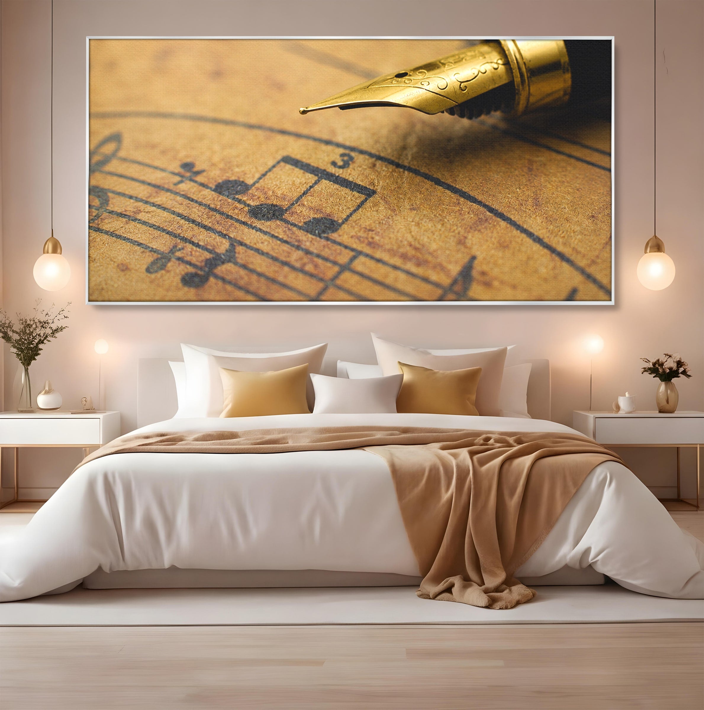 Tablou Canvas Premium LuxCanva® R1024, Armonii Muzicale, Muzica, Partitura, Stilou, Insemnari, Birou, Vintage, Culori Vibrante
