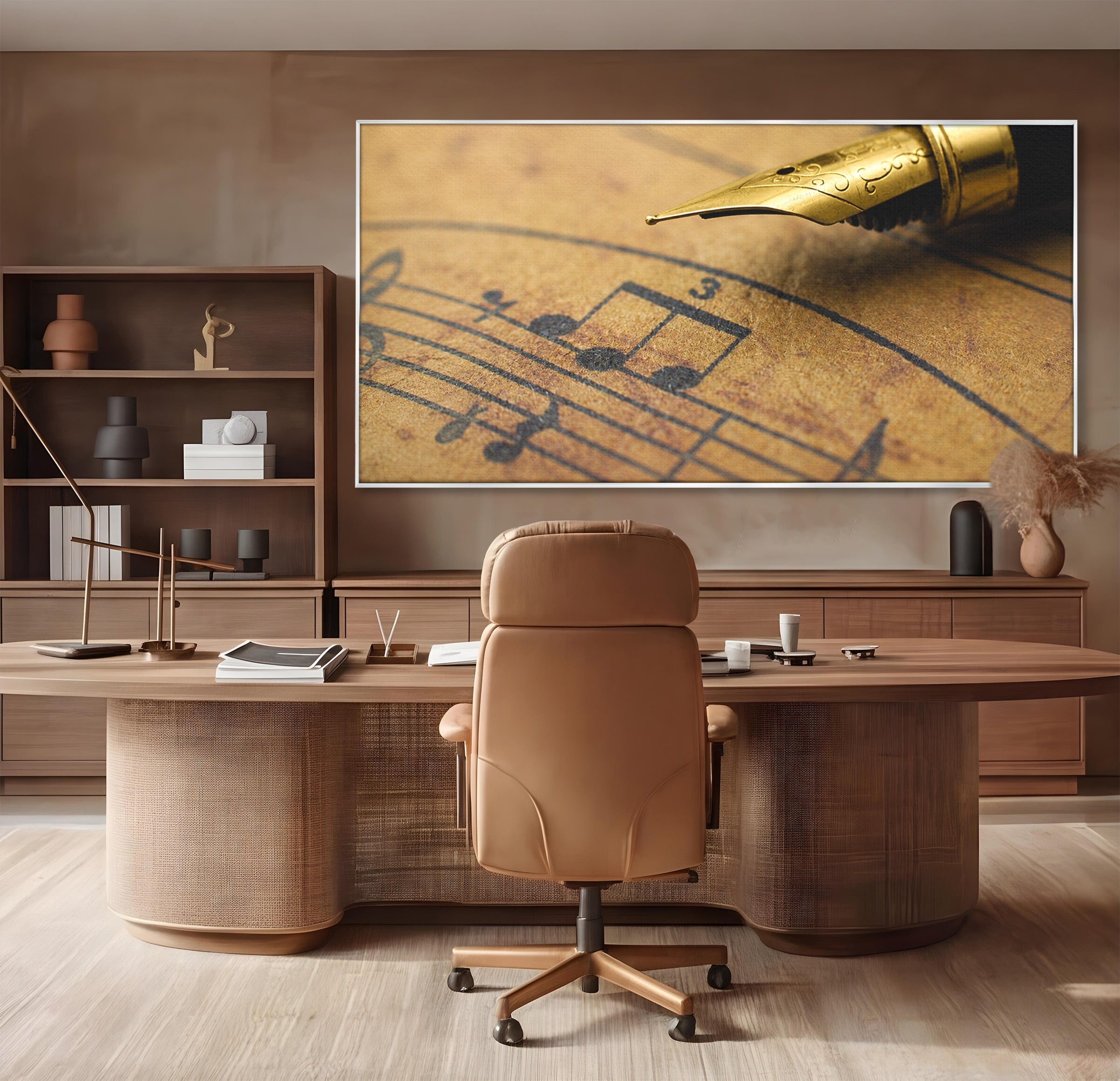 Tablou Canvas Premium LuxCanva® R1024, Armonii Muzicale, Muzica, Partitura, Stilou, Insemnari, Birou, Vintage, Culori Vibrante