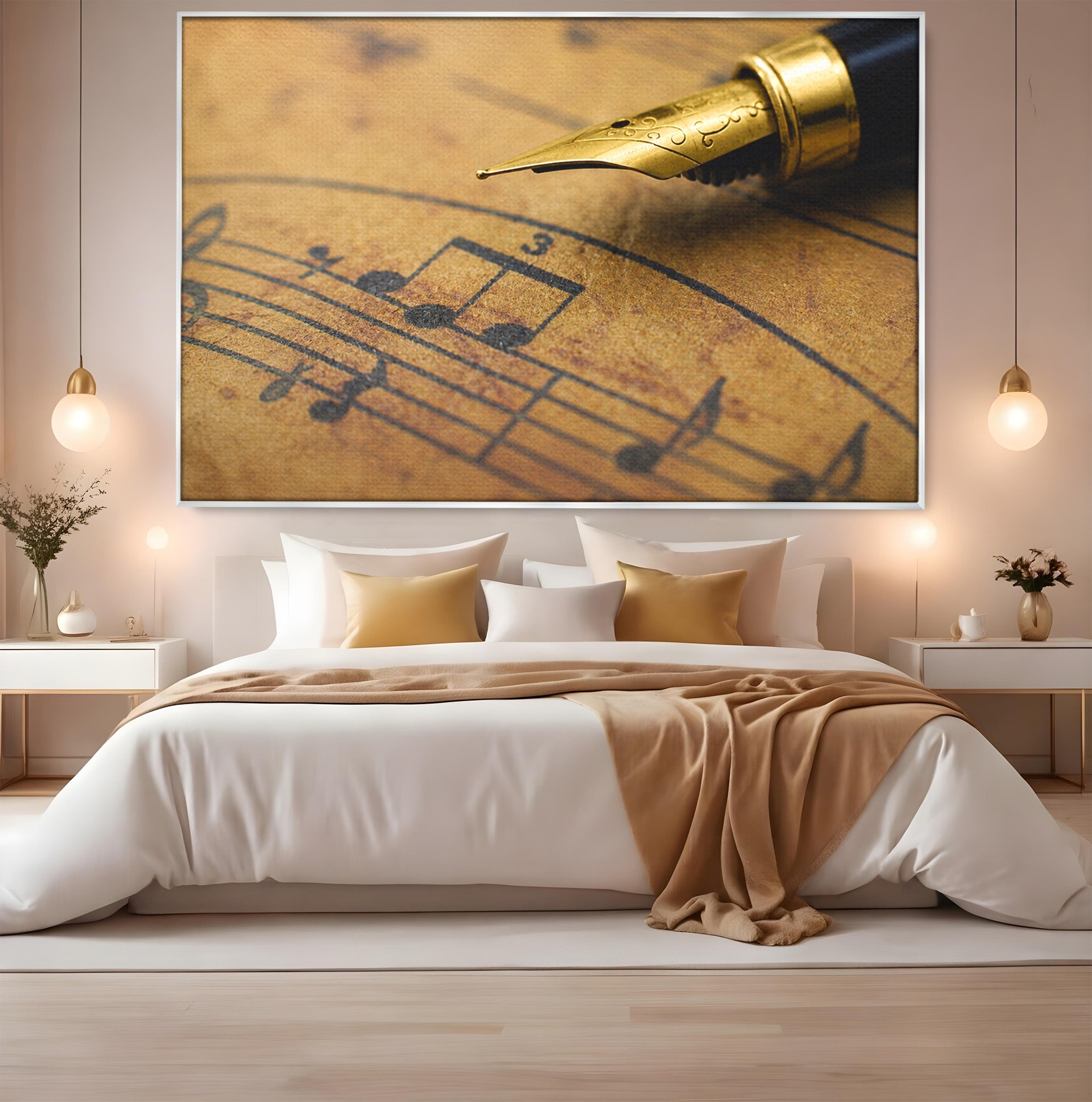 Tablou Canvas Premium LuxCanva® R1024, Armonii Muzicale, Muzica, Partitura, Stilou, Insemnari, Birou, Vintage, Culori Vibrante
