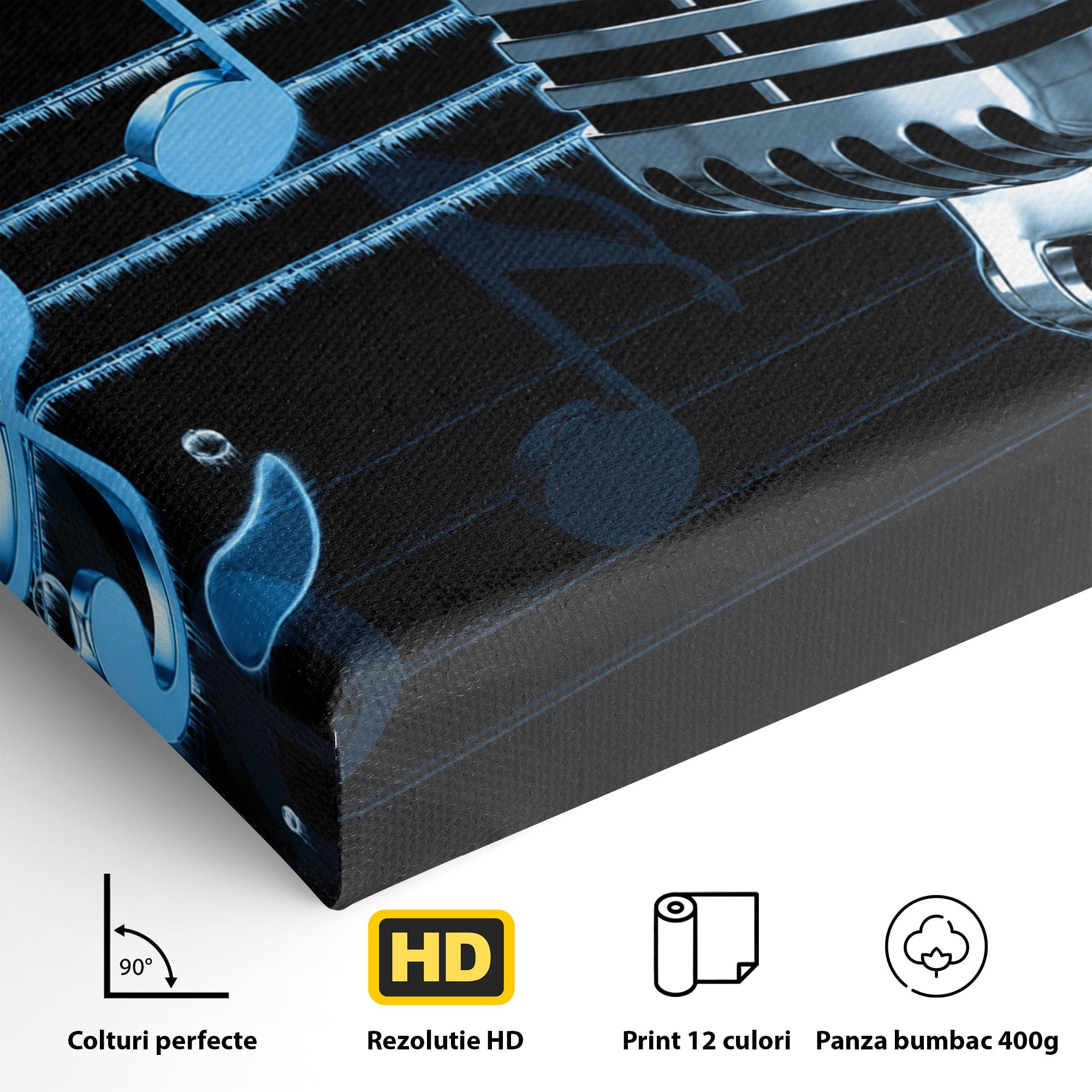 Tablou Canvas Premium LuxCanva® R1025, Microfon Retro Muzical, Microfon, Muzica, Retro, Note Muzicale, Birou, Living, Culori Vibrante