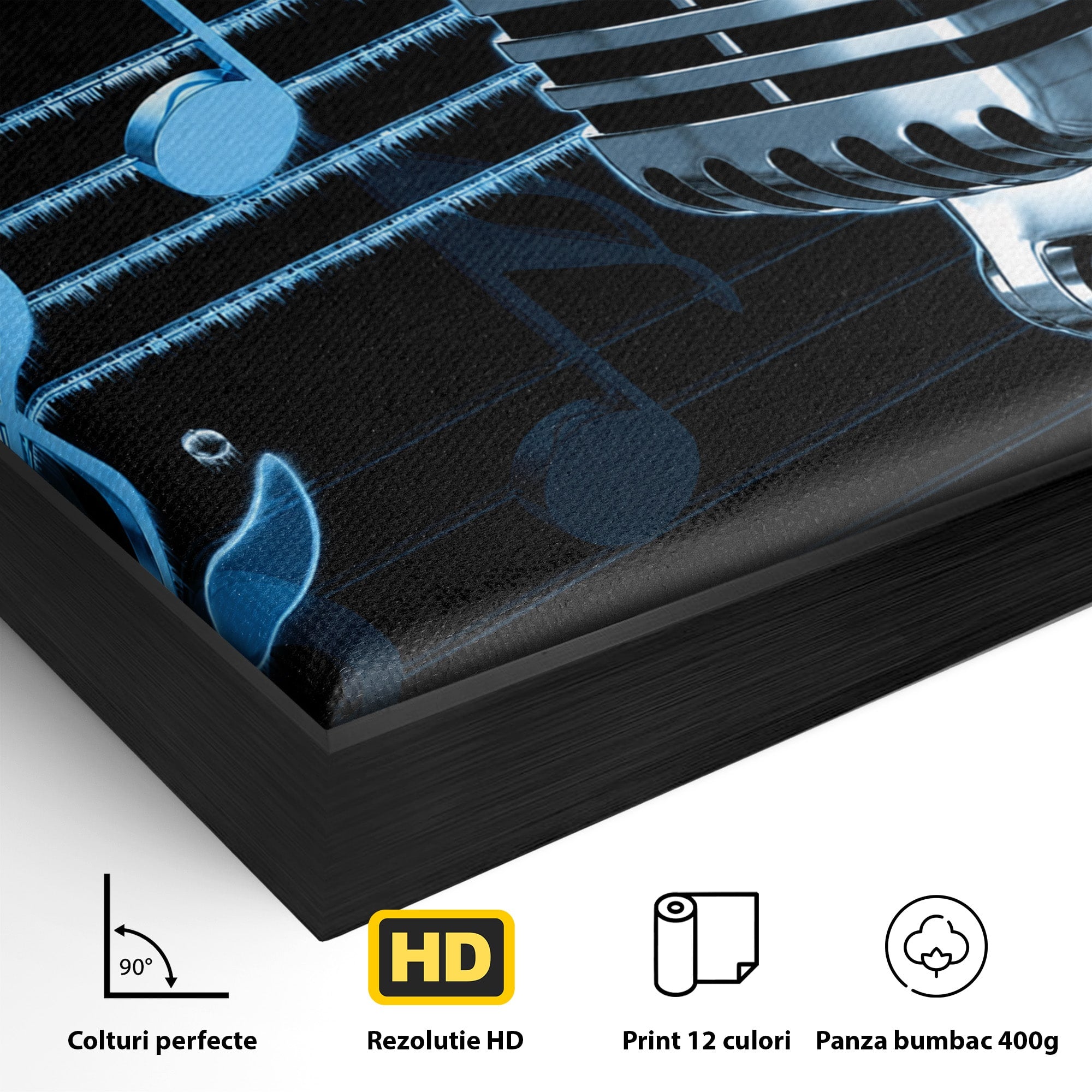 Tablou Canvas Premium LuxCanva® R1025, Microfon Retro Muzical, Microfon, Muzica, Retro, Note Muzicale, Birou, Living, Culori Vibrante