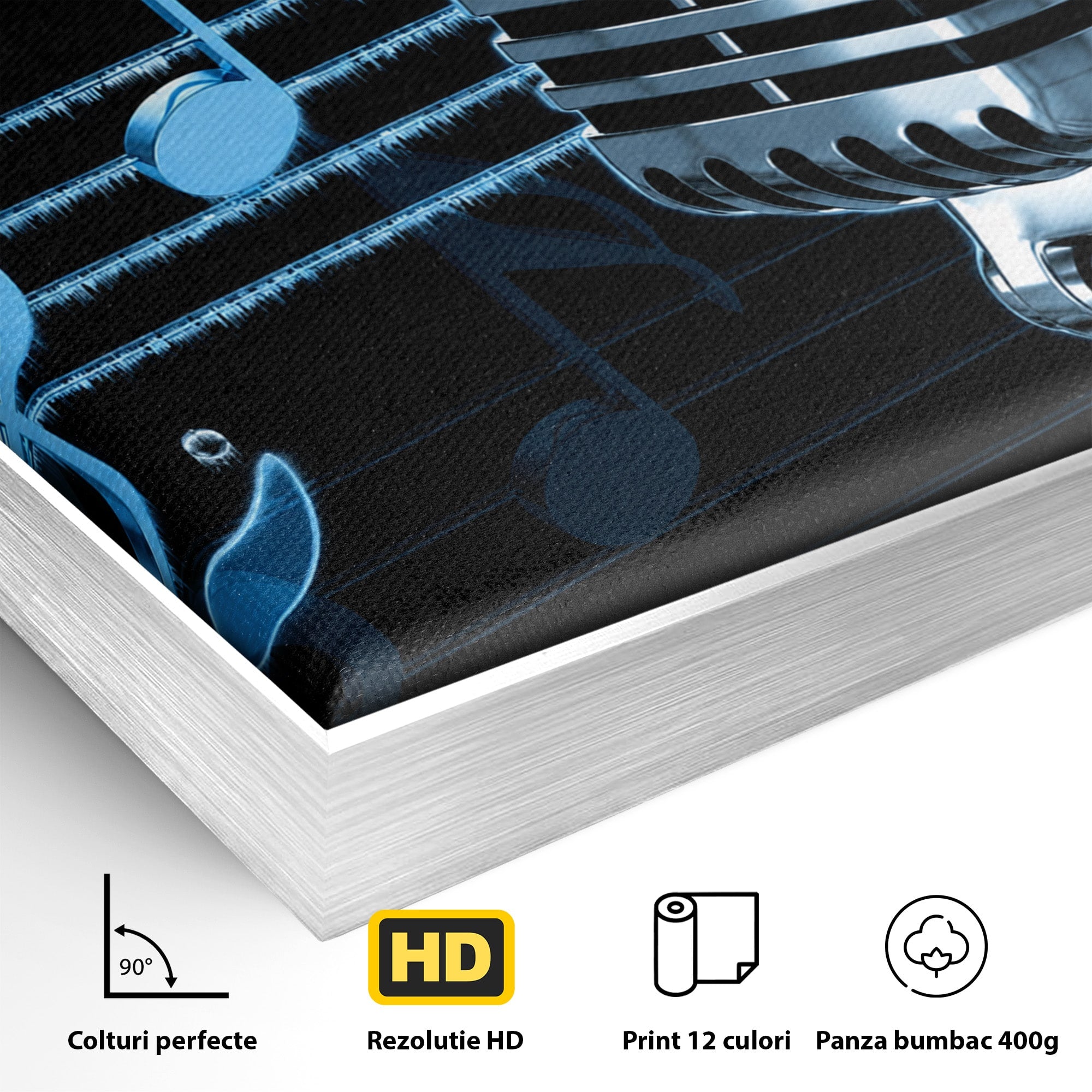 Tablou Canvas Premium LuxCanva® R1025, Microfon Retro Muzical, Microfon, Muzica, Retro, Note Muzicale, Birou, Living, Culori Vibrante