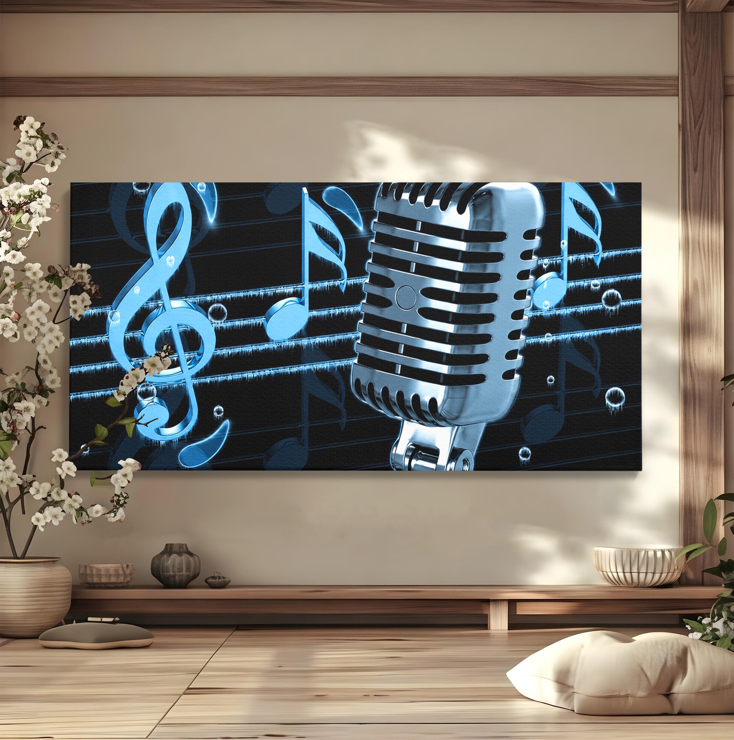 Tablou Canvas Premium LuxCanva® R1025, Microfon Retro Muzical, Microfon, Muzica, Retro, Note Muzicale, Birou, Living, Culori Vibrante