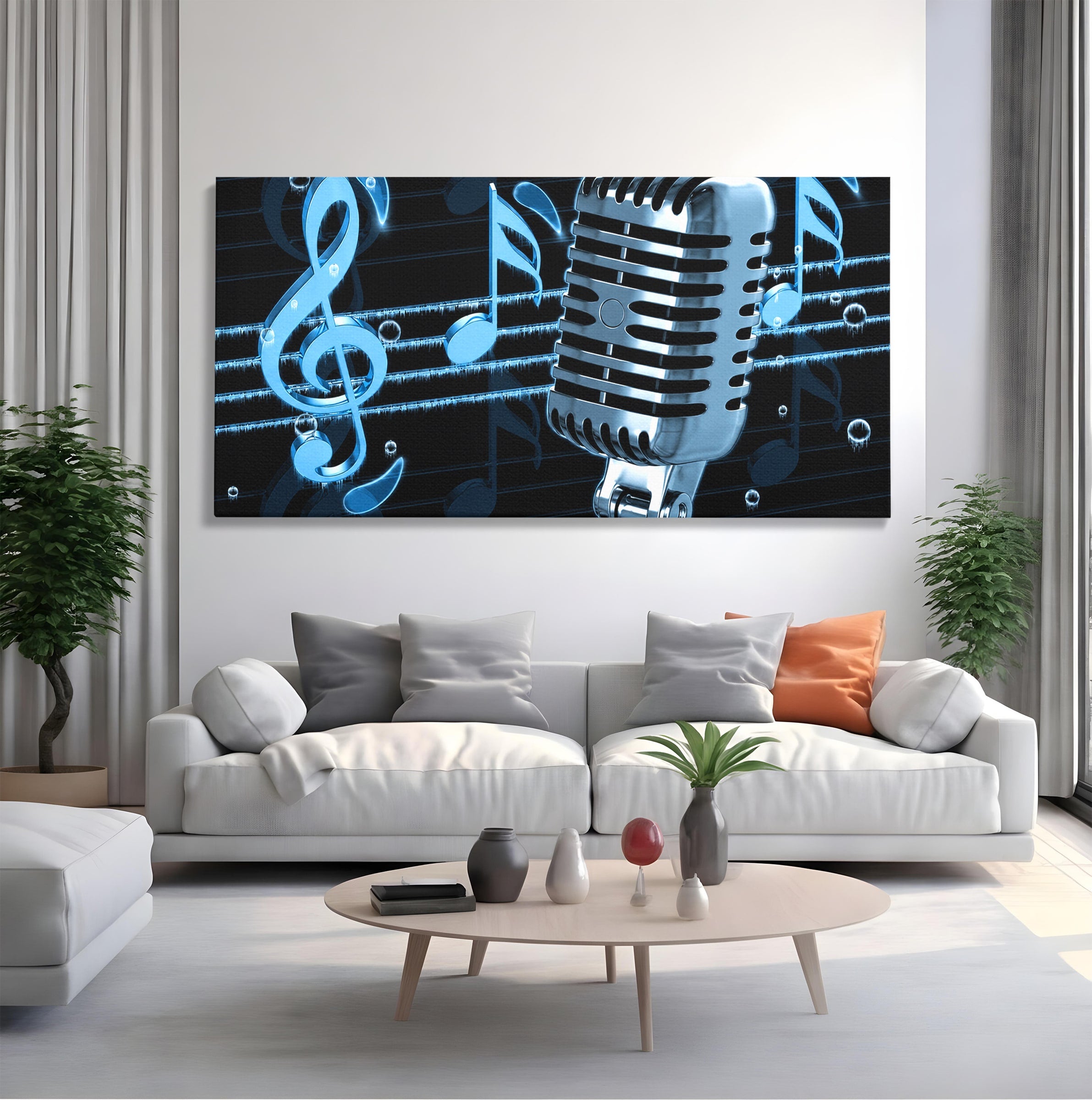 Tablou Canvas Premium LuxCanva® R1025, Microfon Retro Muzical, Microfon, Muzica, Retro, Note Muzicale, Birou, Living, Culori Vibrante