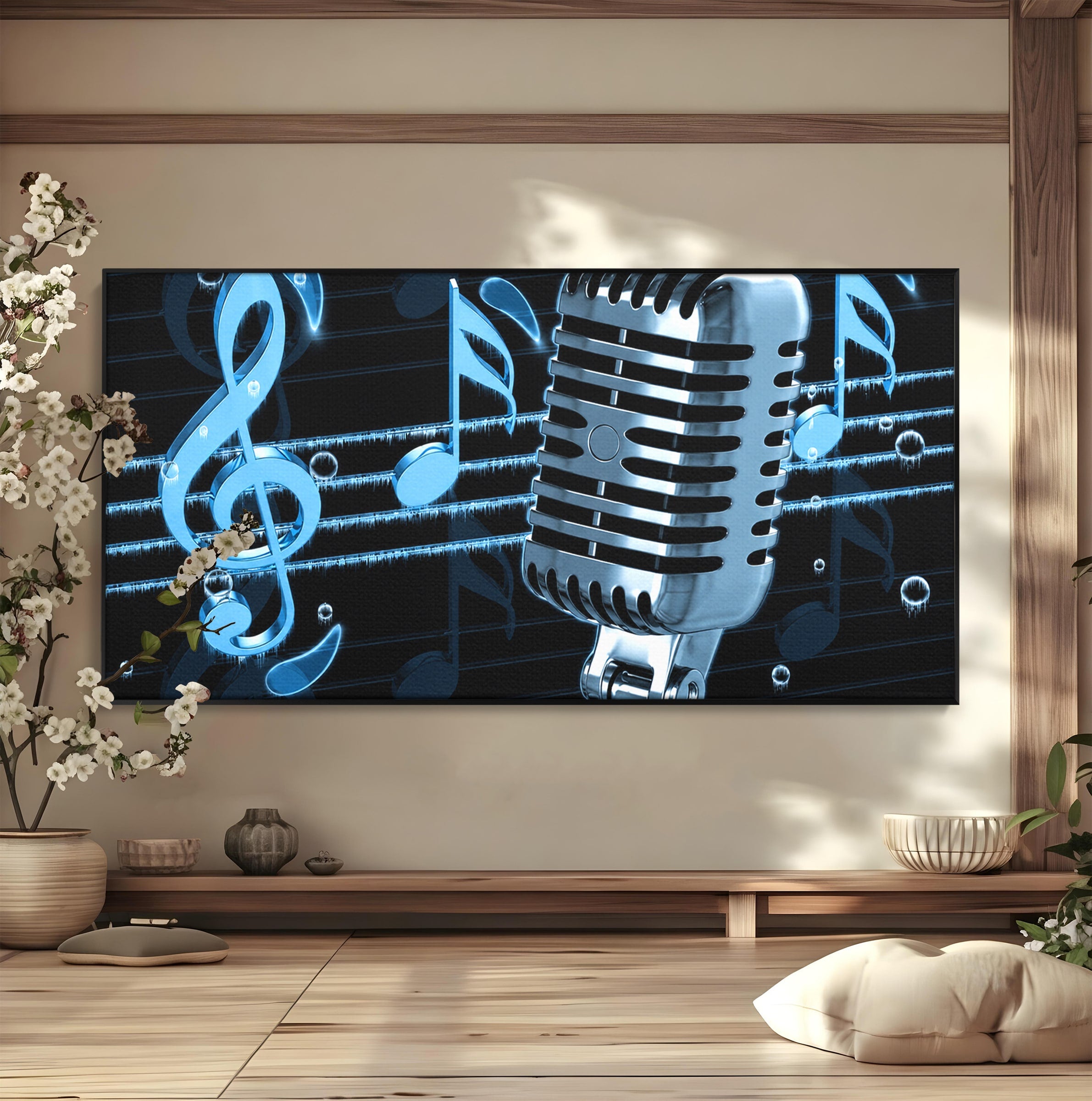 Tablou Canvas Premium LuxCanva® R1025, Microfon Retro Muzical, Microfon, Muzica, Retro, Note Muzicale, Birou, Living, Culori Vibrante