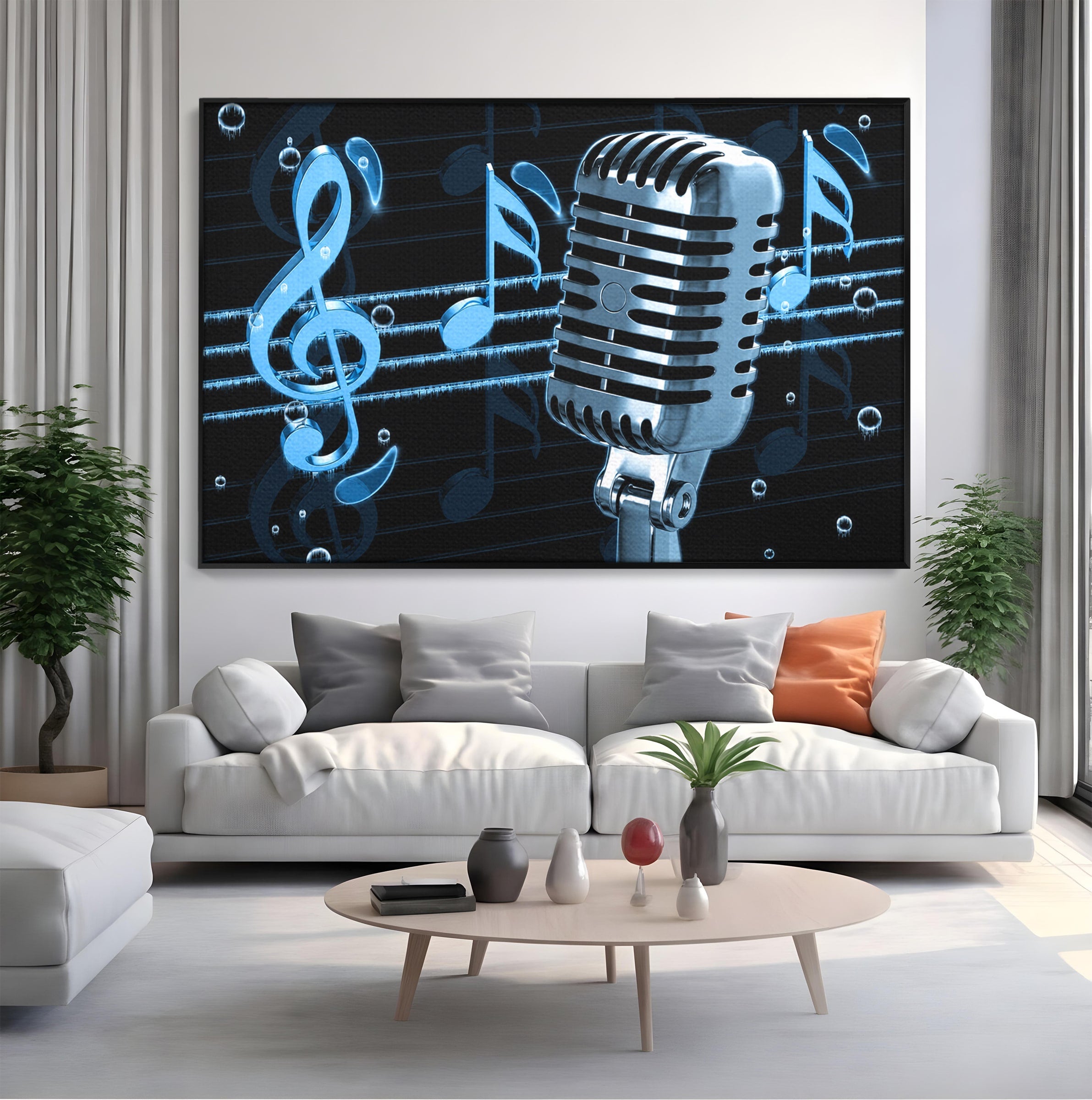 Tablou Canvas Premium LuxCanva® R1025, Microfon Retro Muzical, Microfon, Muzica, Retro, Note Muzicale, Birou, Living, Culori Vibrante