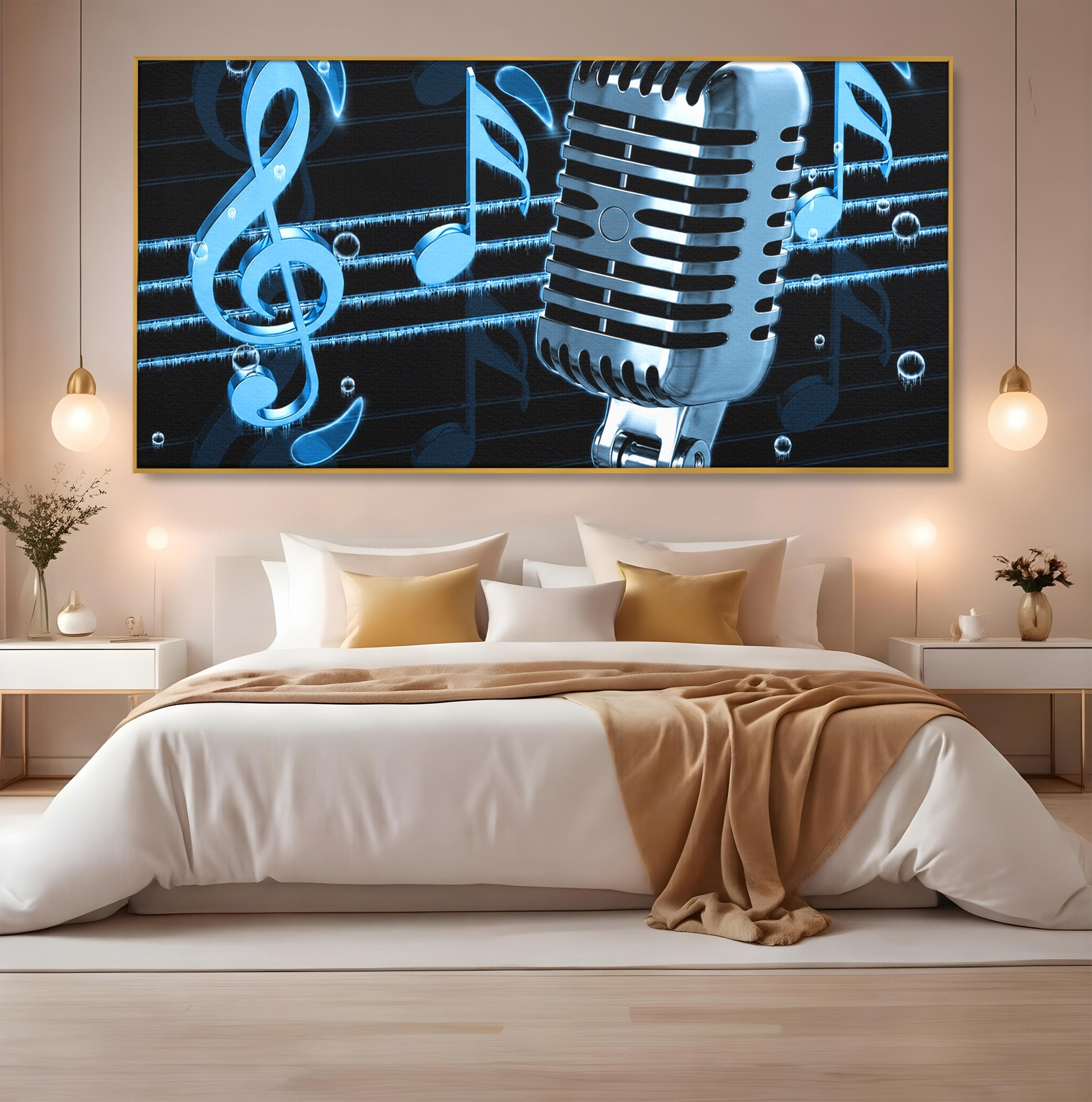 Tablou Canvas Premium LuxCanva® R1025, Microfon Retro Muzical, Microfon, Muzica, Retro, Note Muzicale, Birou, Living, Culori Vibrante