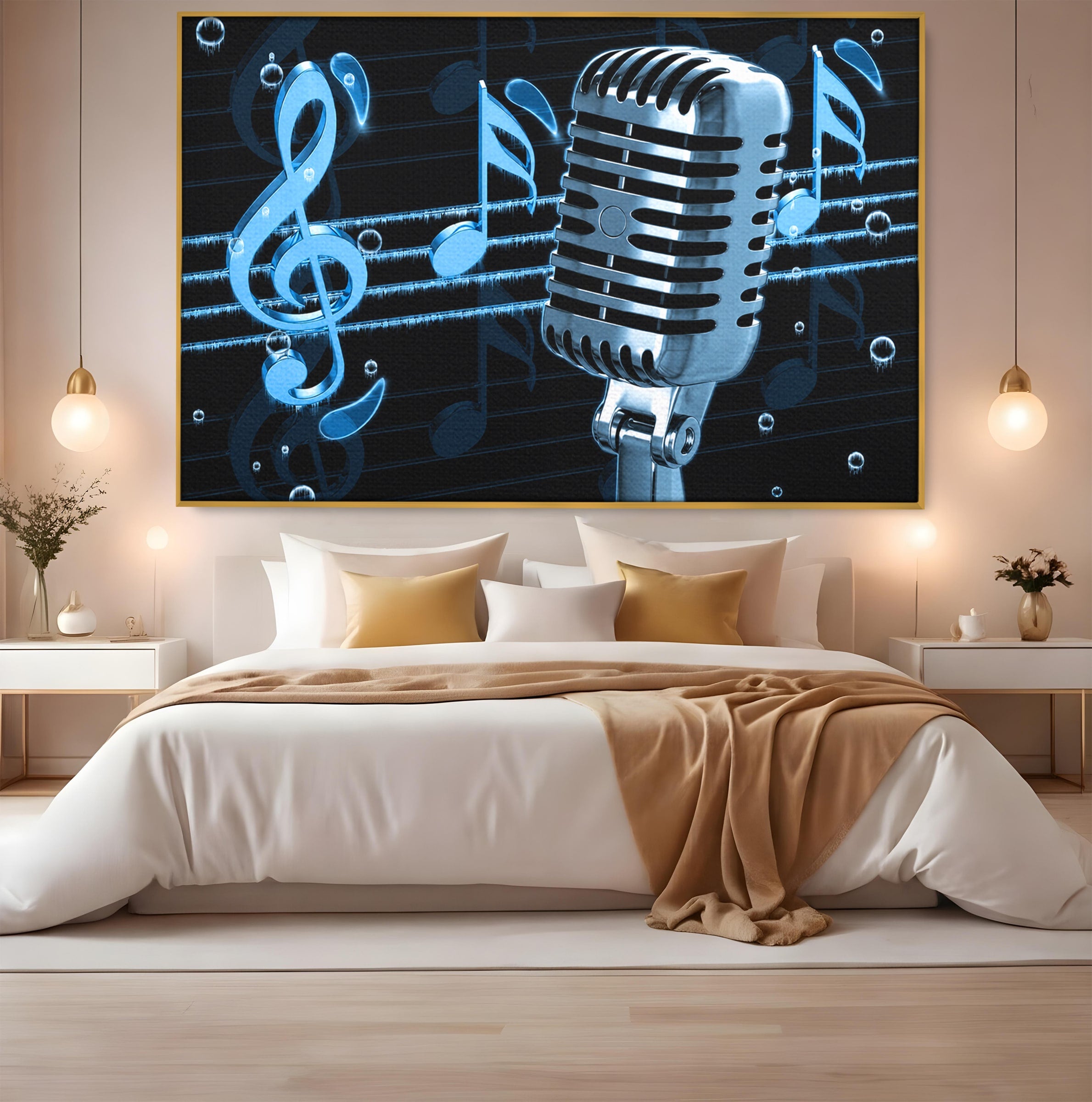 Tablou Canvas Premium LuxCanva® R1025, Microfon Retro Muzical, Microfon, Muzica, Retro, Note Muzicale, Birou, Living, Culori Vibrante