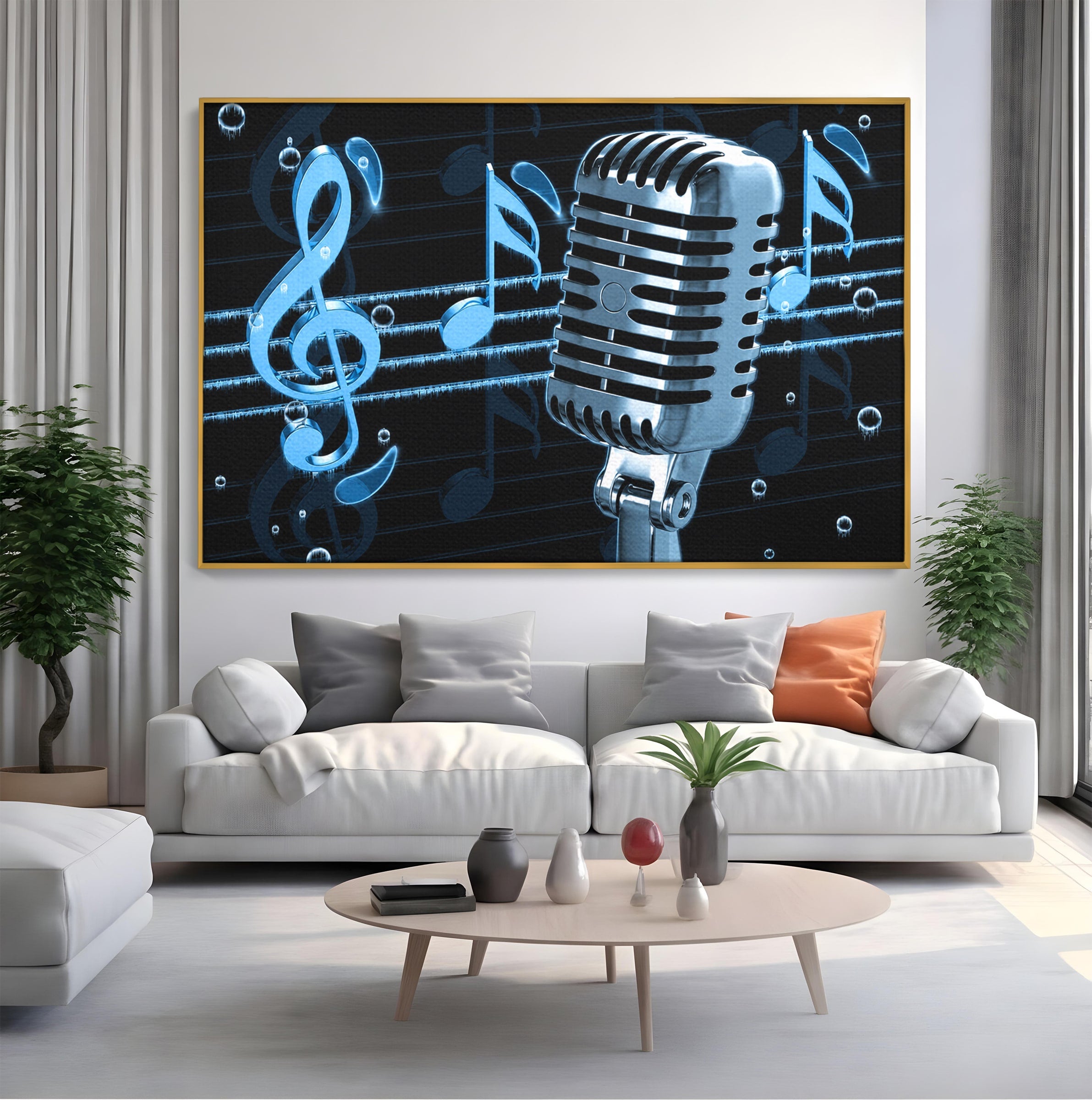 Tablou Canvas Premium LuxCanva® R1025, Microfon Retro Muzical, Microfon, Muzica, Retro, Note Muzicale, Birou, Living, Culori Vibrante