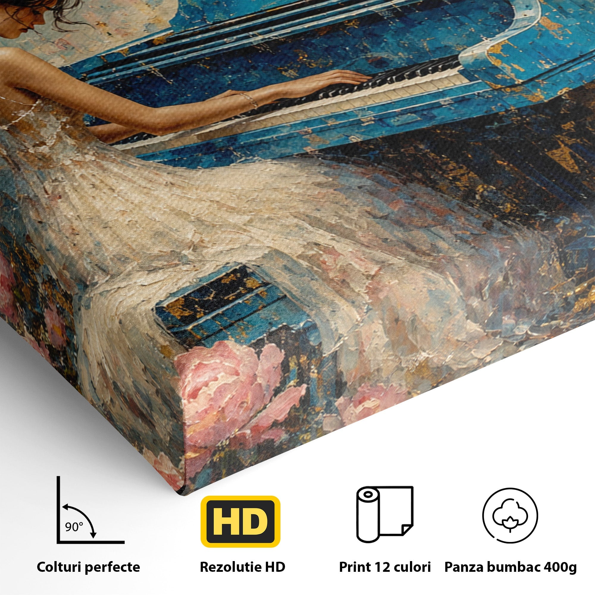 Tablou Canvas Premium LuxCanva® R1026, Inger La Pian Albastru, Inger, Pian, Flori, Living, Arta, Culori Vibrante