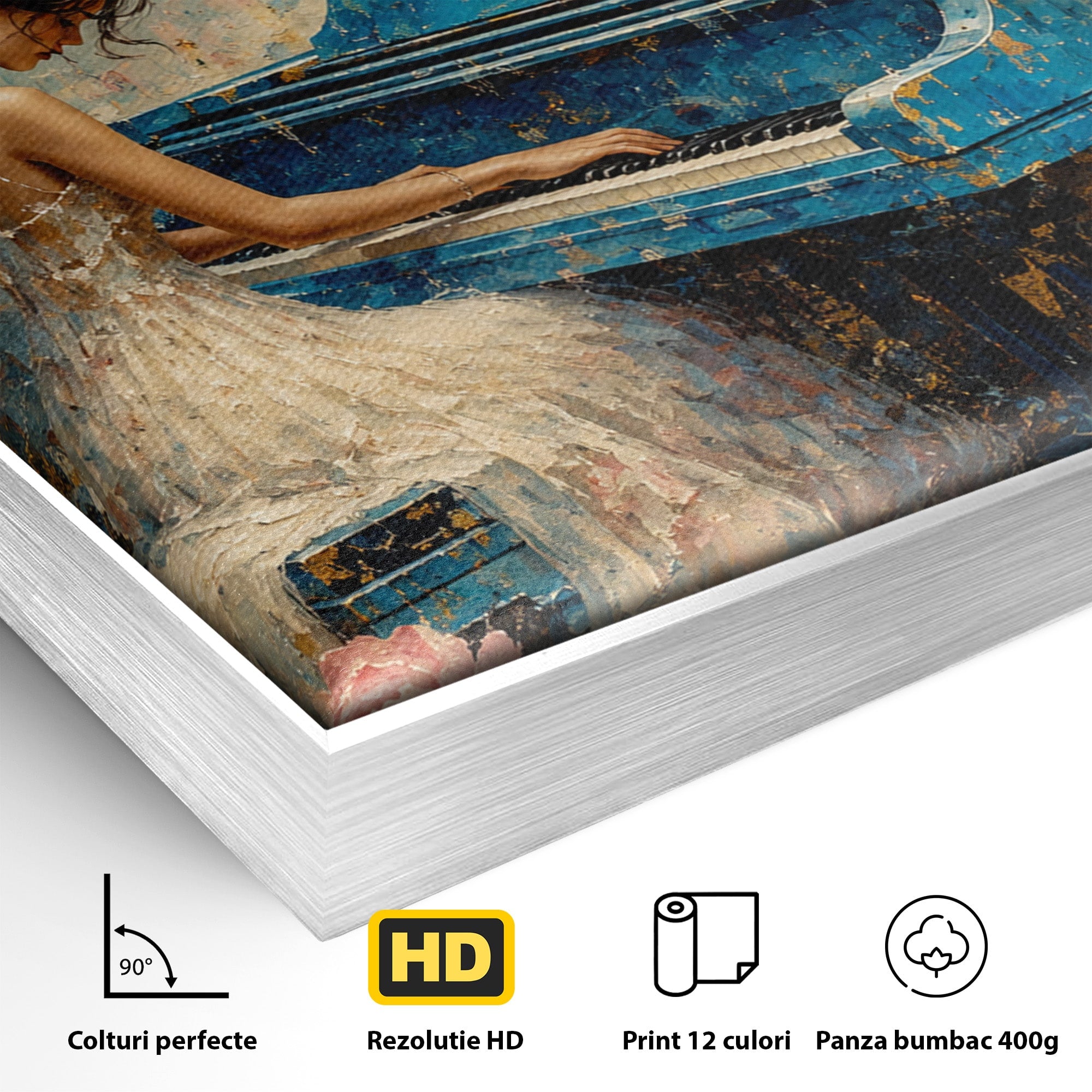 Tablou Canvas Premium LuxCanva® R1026, Inger La Pian Albastru, Inger, Pian, Flori, Living, Arta, Culori Vibrante
