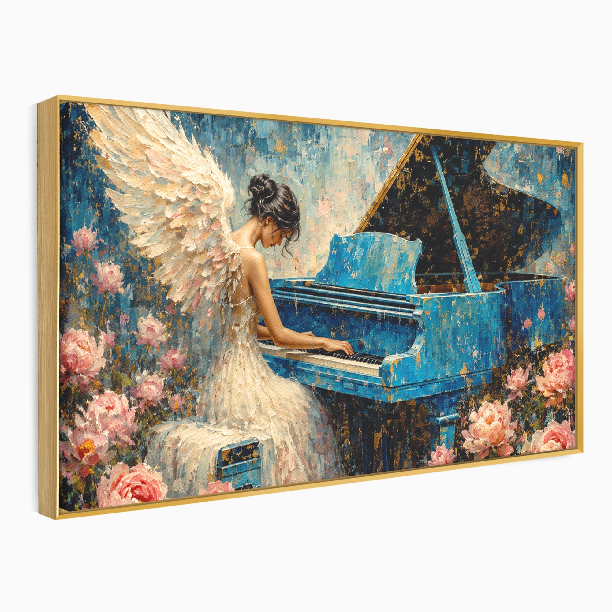Tablou Canvas Premium LuxCanva® R1026, Inger La Pian Albastru, Inger, Pian, Flori, Living, Arta, Culori Vibrante