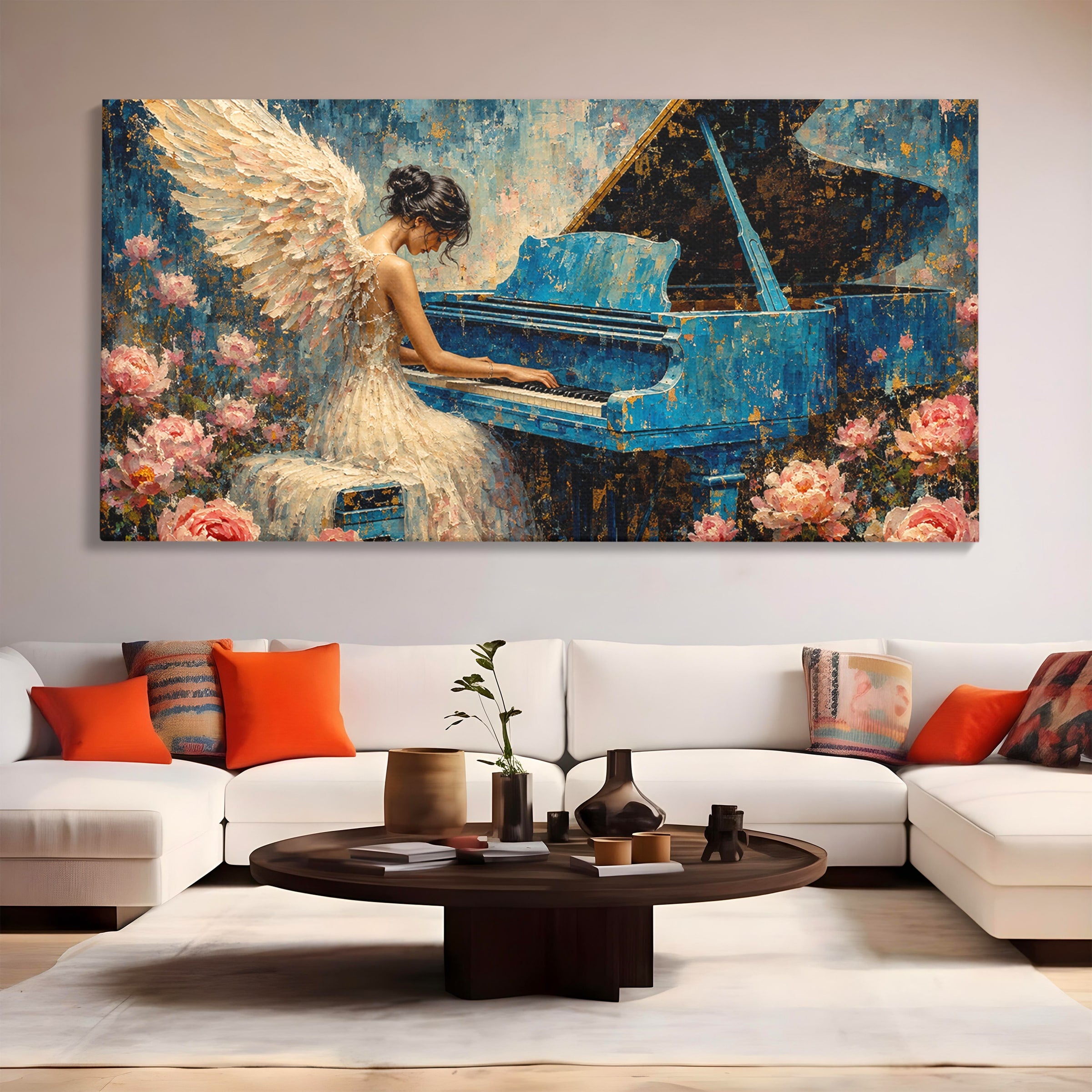 Tablou Canvas Premium LuxCanva® R1026, Inger La Pian Albastru, Inger, Pian, Flori, Living, Arta, Culori Vibrante