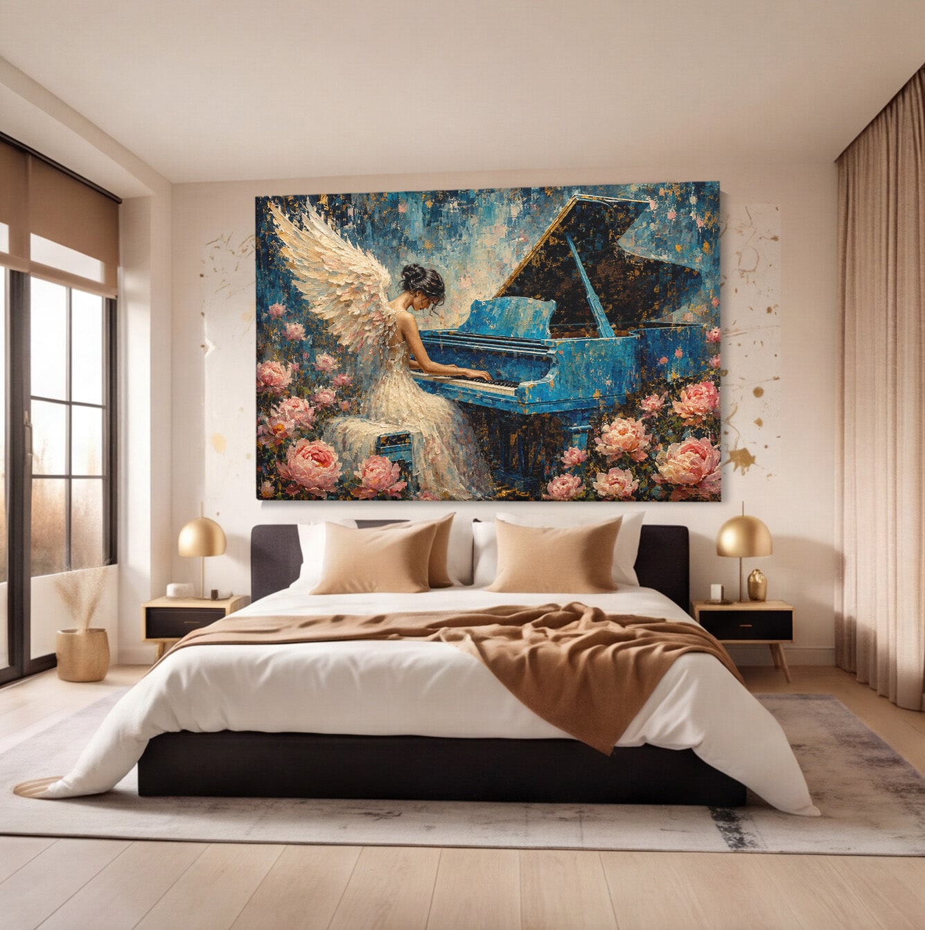 Tablou Canvas Premium LuxCanva® R1026, Inger La Pian Albastru, Inger, Pian, Flori, Living, Arta, Culori Vibrante